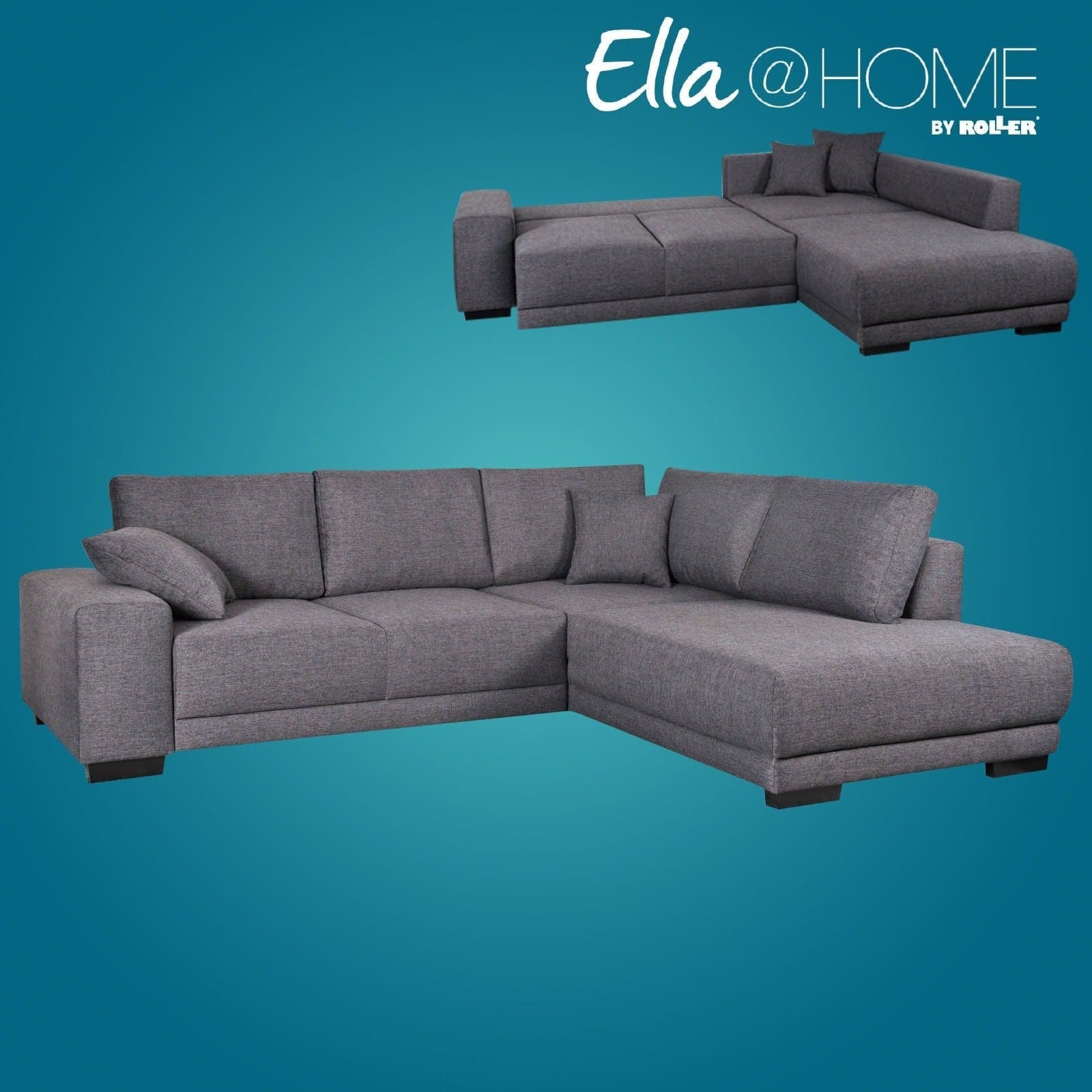 Ella@HOME Ecksofa - dunkelgrau - Liegefunktion - beidseitig montierbar