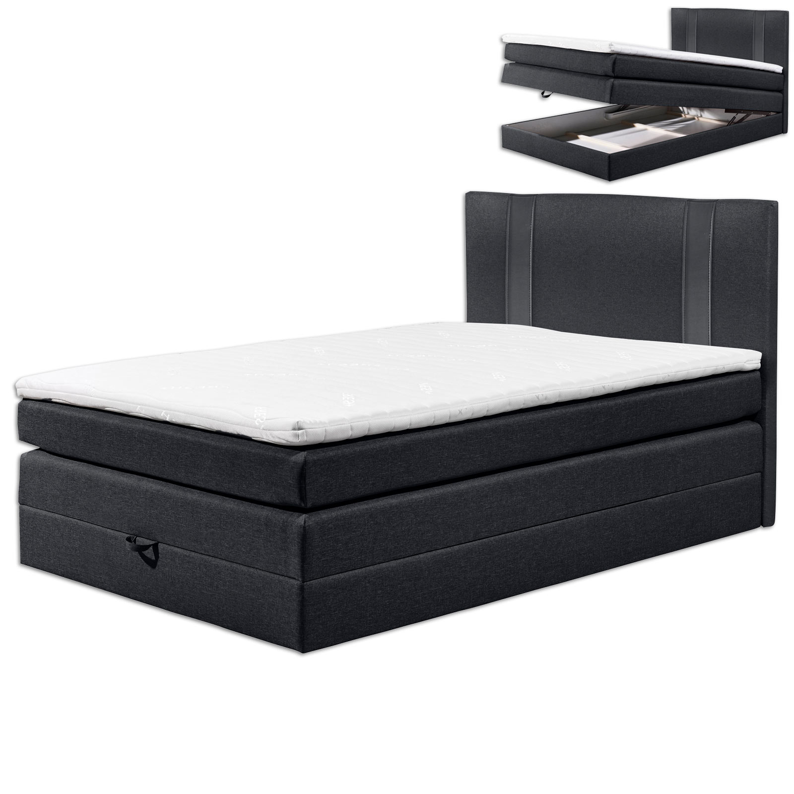 Boxspringbett - schwarz - H2 - 120x200 cm