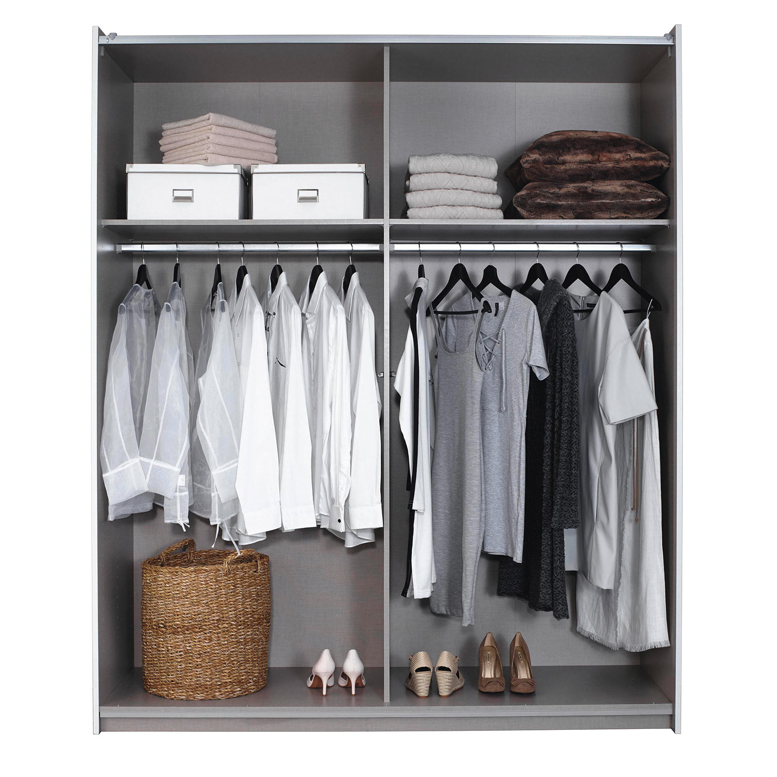 Schwebetürenschrank - grau Metallic - Fichte - 175 cm