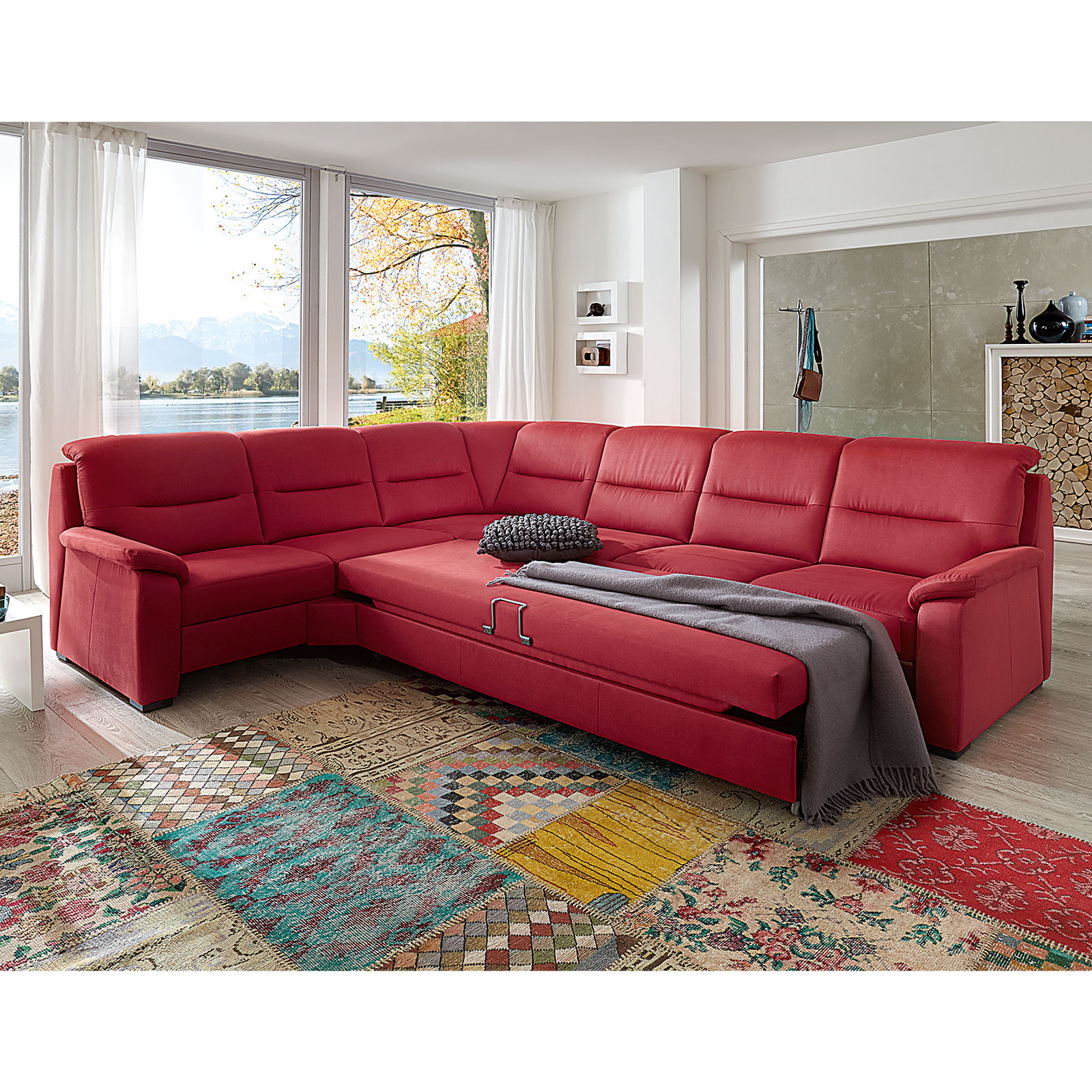 polsterpower Ecksofa rot 2Sitzer links Liegefunktion Online
