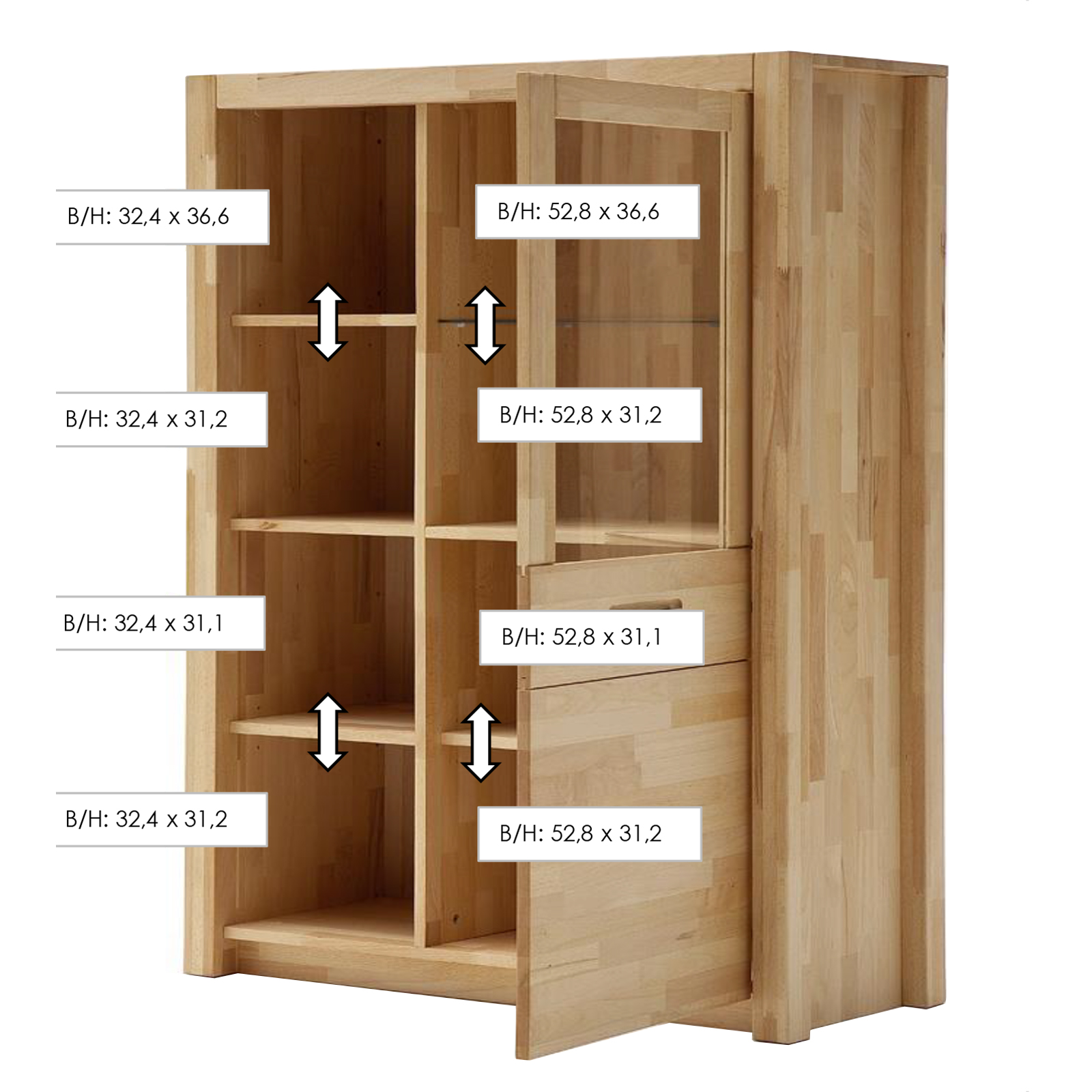 Vitrine - Kernbuche massiv geölt - 98 cm