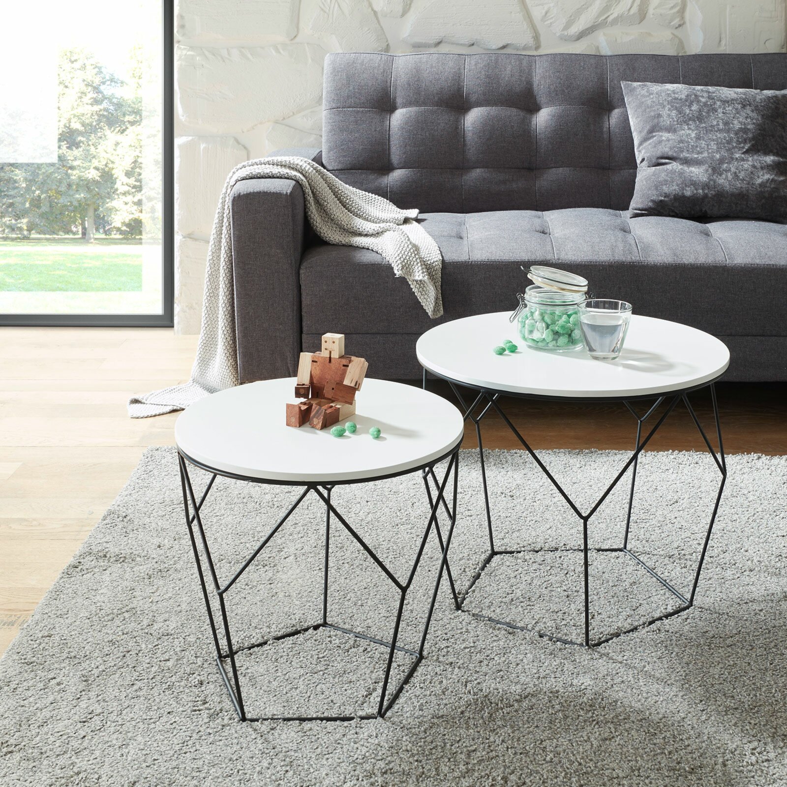 2er-set couchtisch - schwarz-weiß - metallgestell | online bei