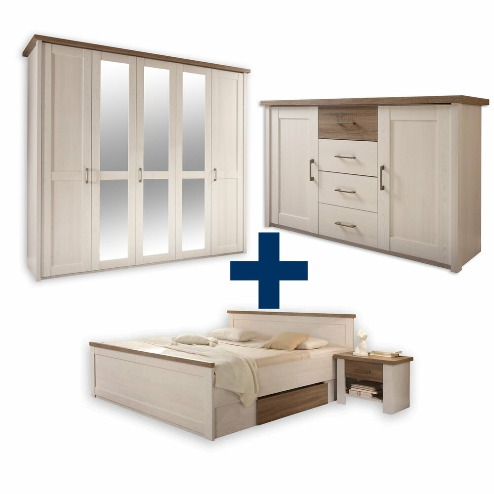 5-teiliges Schlafzimmer-Set LUCA - Pinie weiß-Trüffel ...