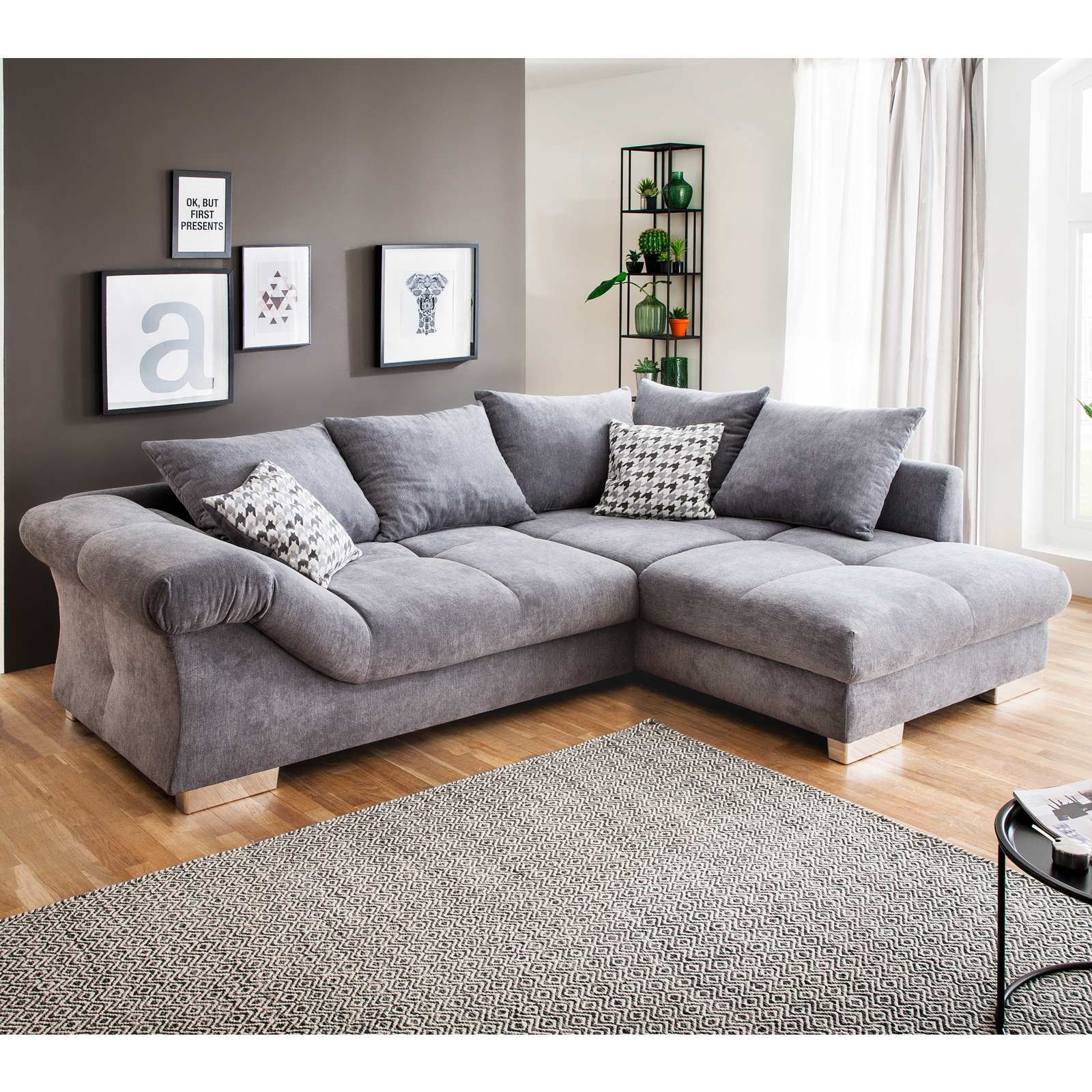 Ecksofa - anthrazit - Ottomane rechts