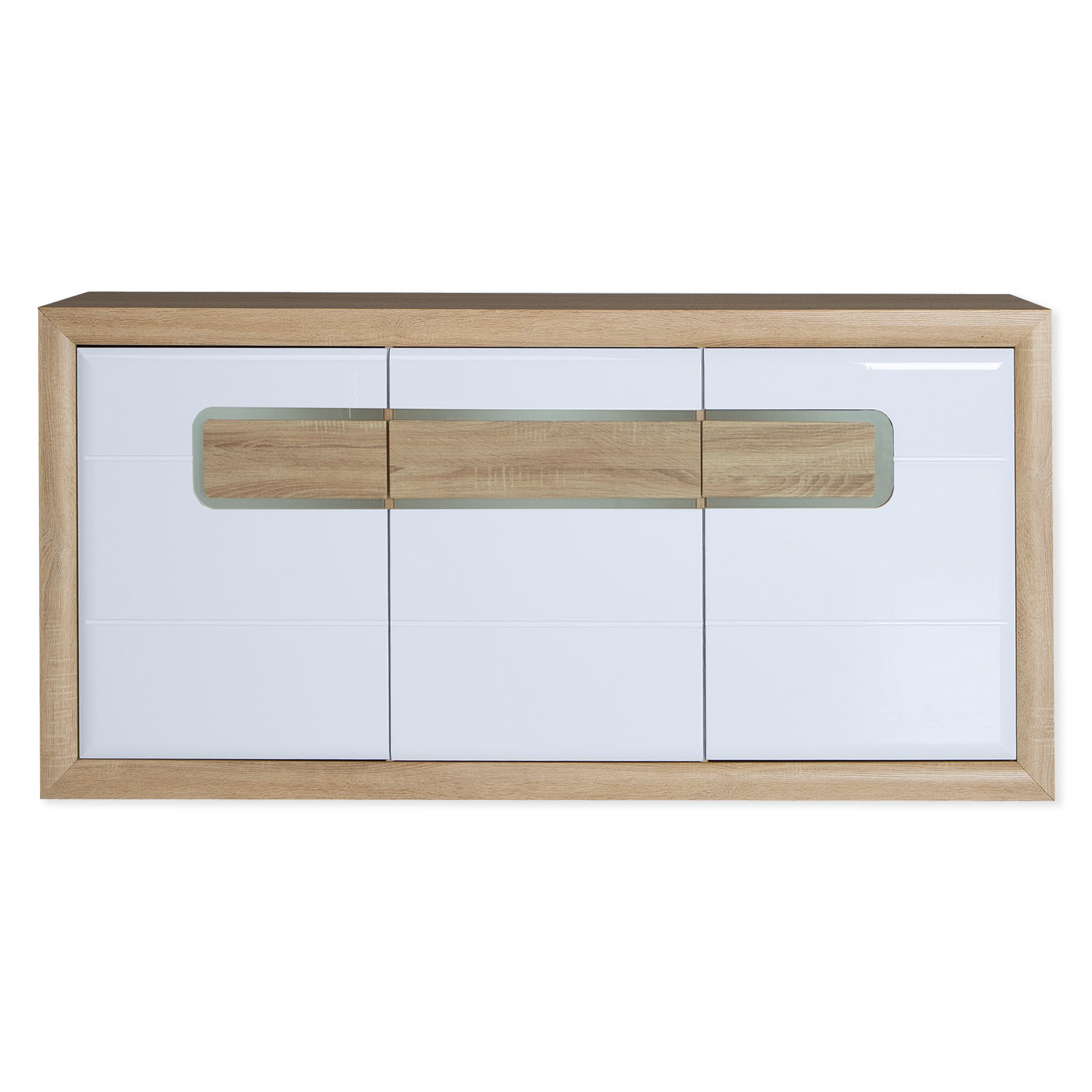 Sideboard - Sonoma Eiche - weiß hochglänzend - mit Beleuchtung