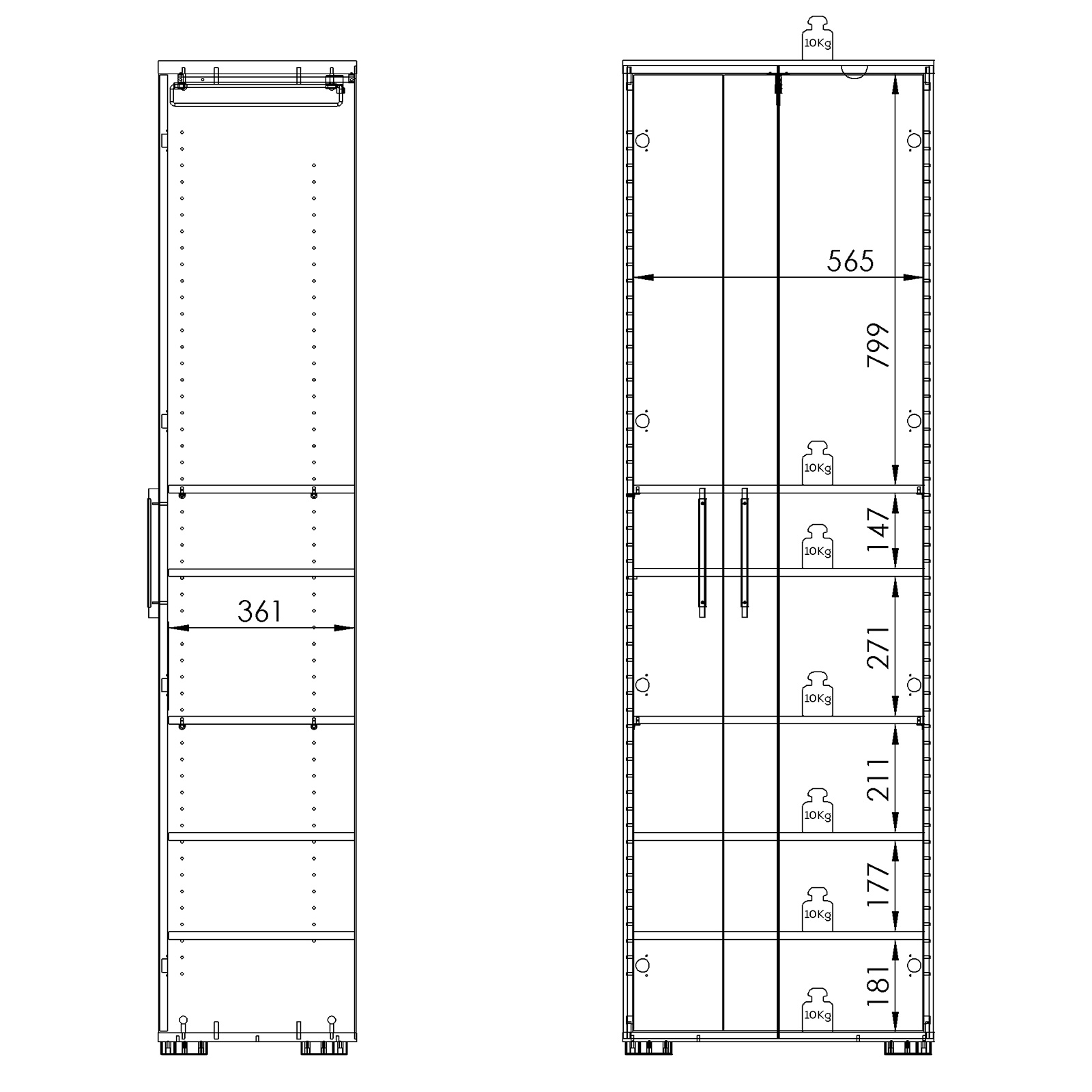 Garderobenschrank - Ash-Oak - weiß Hochglanz - 60 cm