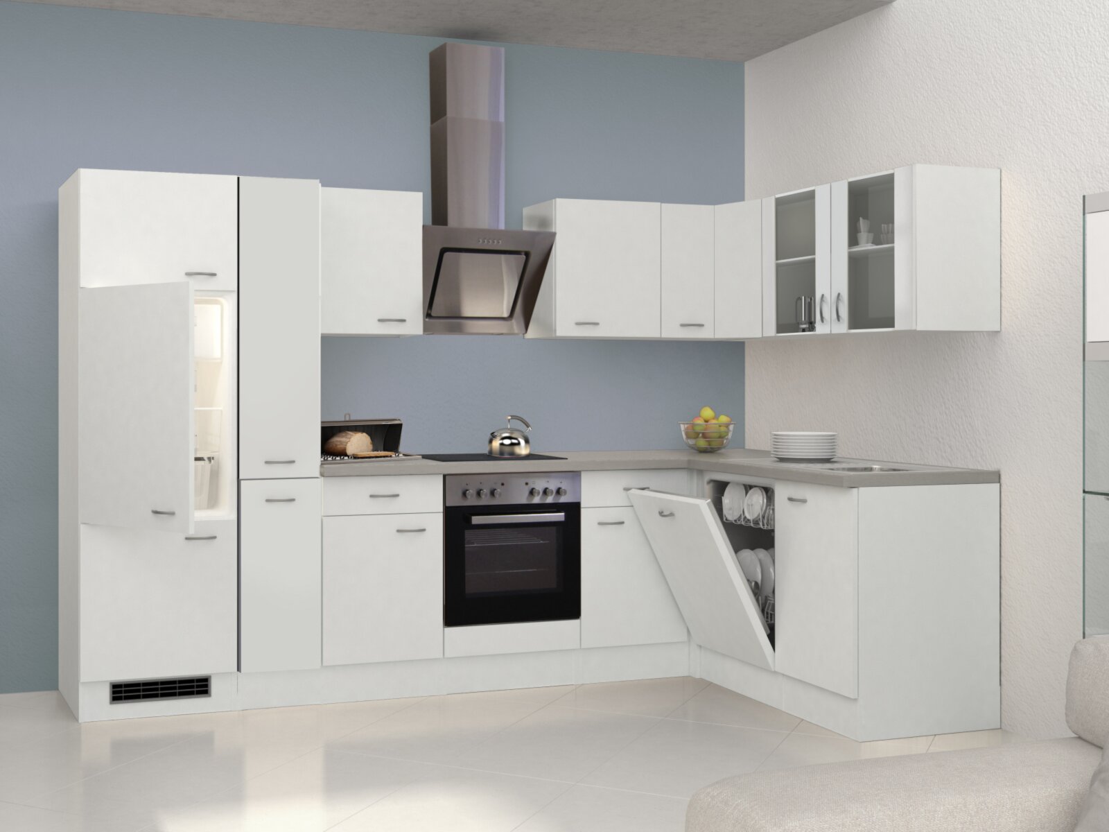 Winkelküche WITO - weiß-grau - mit E-Geräten - 310x170 cm | Online bei  ROLLER kaufen