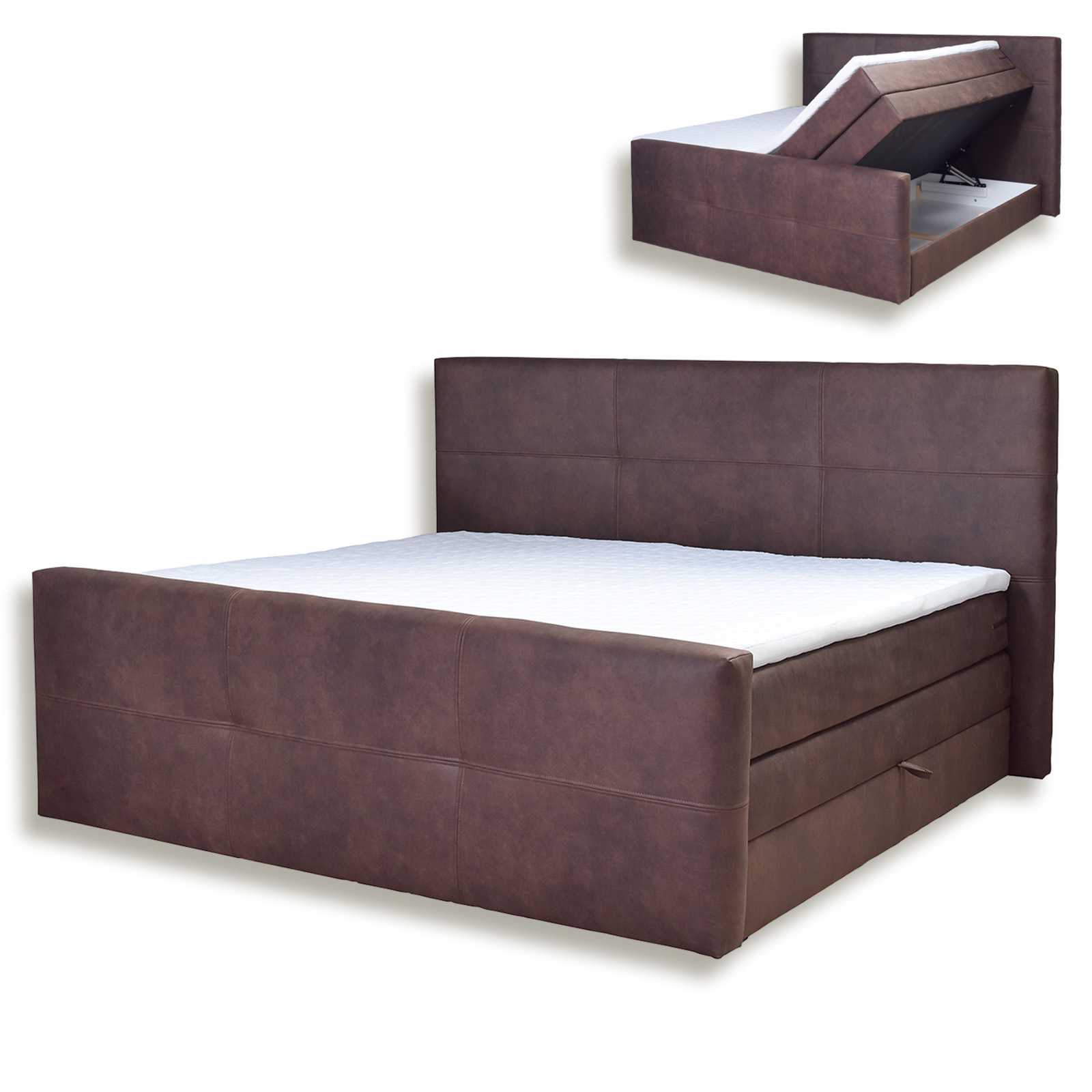 Boxspringbett - dunkelbraun - Kunstleder - H3 - 180x200 cm
