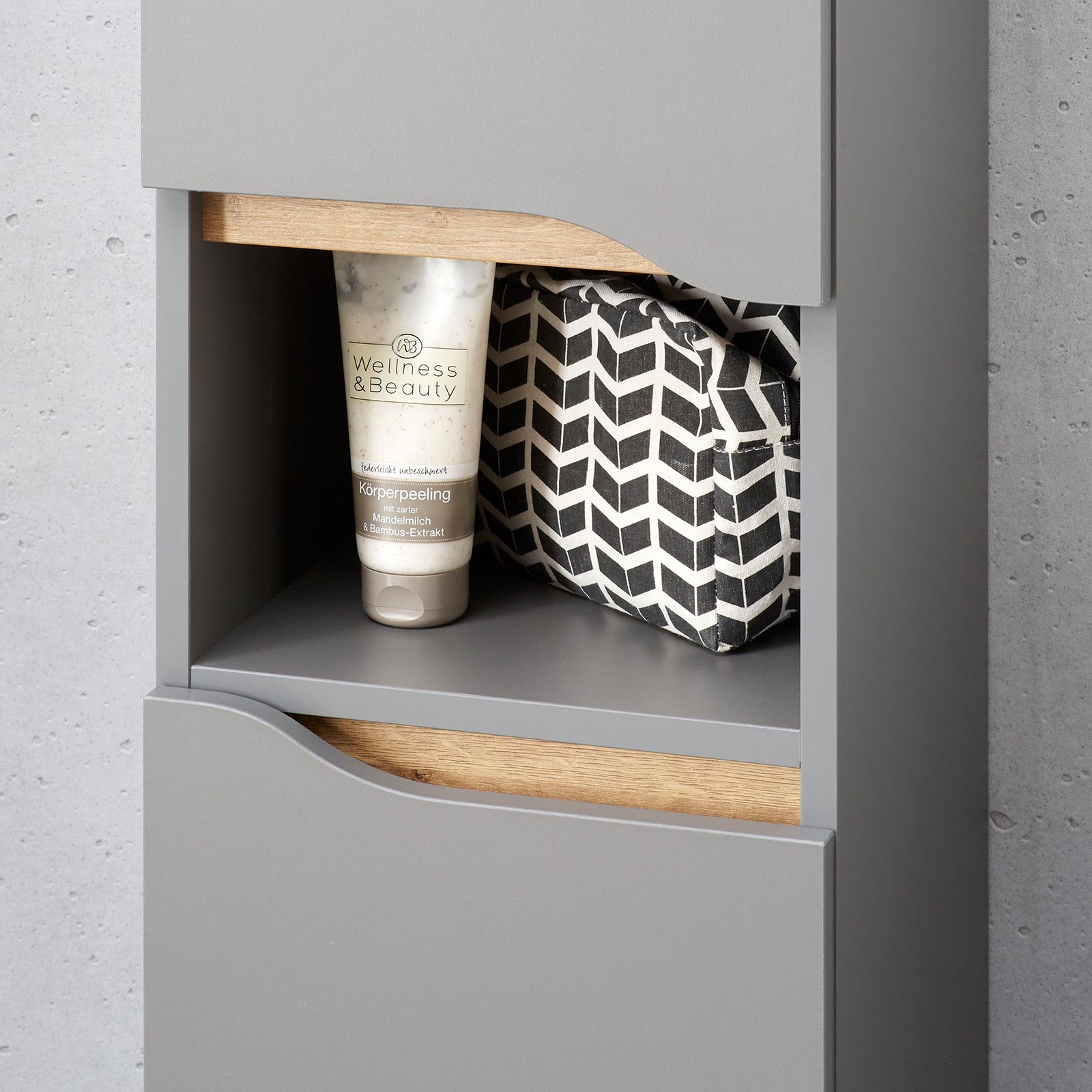Midischrank - Quarzgrau matt - Riviera Eiche - 141 cm