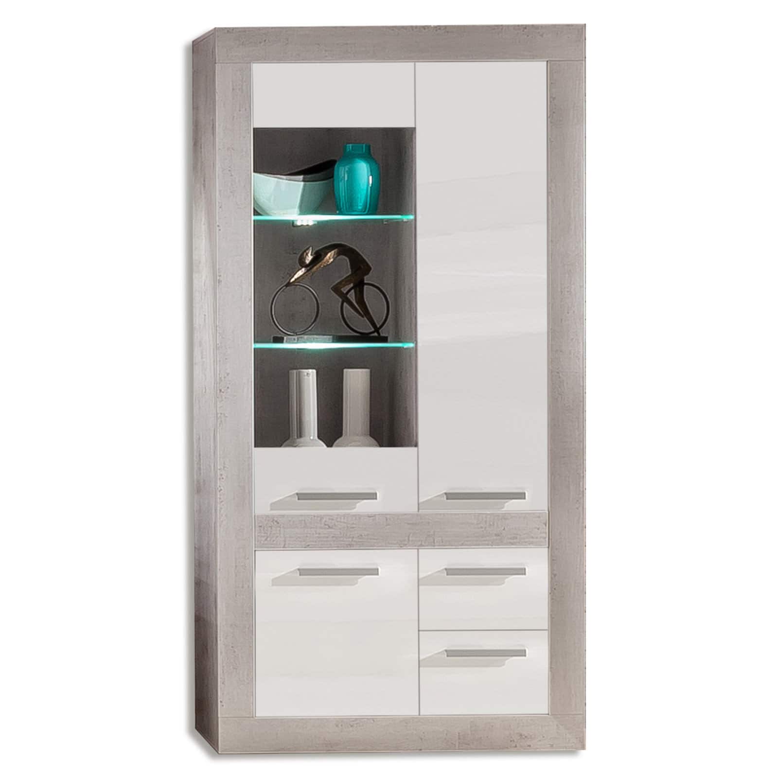 Vitrine - weiß Hochglanz-Beton - mit Beleuchtung