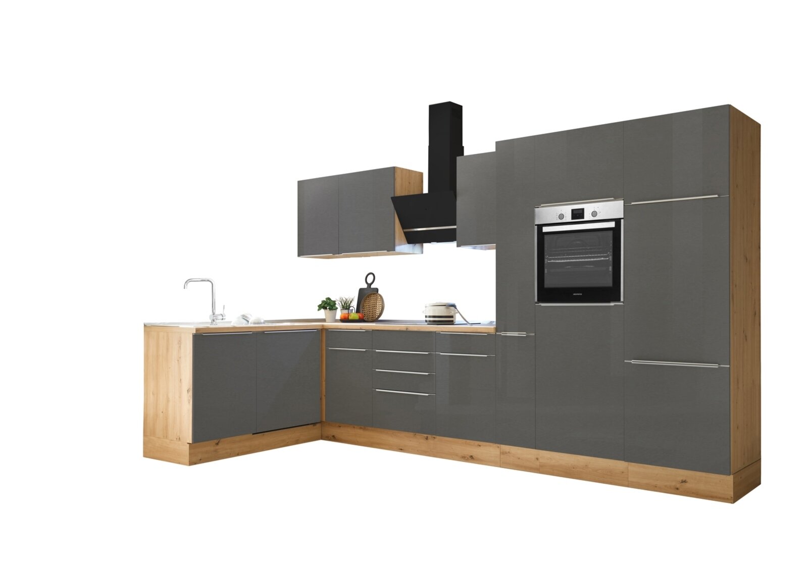 RESPEKTA Winkelküche - grau - Artisan Eiche - mit E-Geräten - 370 cm |  Online bei ROLLER kaufen | Küchenzeilen mit Geräten