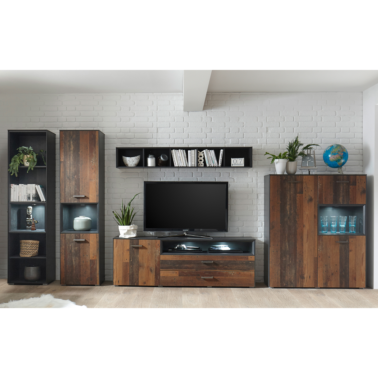 Highboard - Schwarzstahloptik - Texas Oak - 118 cm