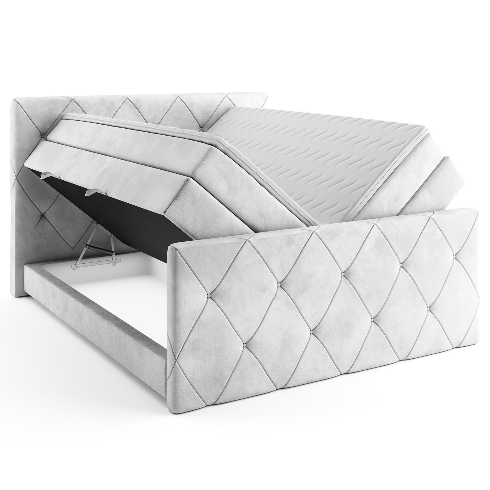 Boxspringbett - silber - H2 - mit Bettkasten - 180x200 cm