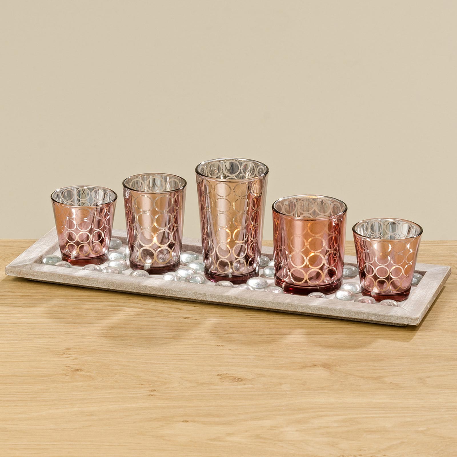 Windlicht-Set - rosa - Glas - 44 cm