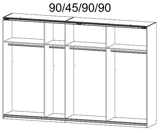 Schwebetürenschrank - grau metallic-weiß Hochglanz - 315 cm