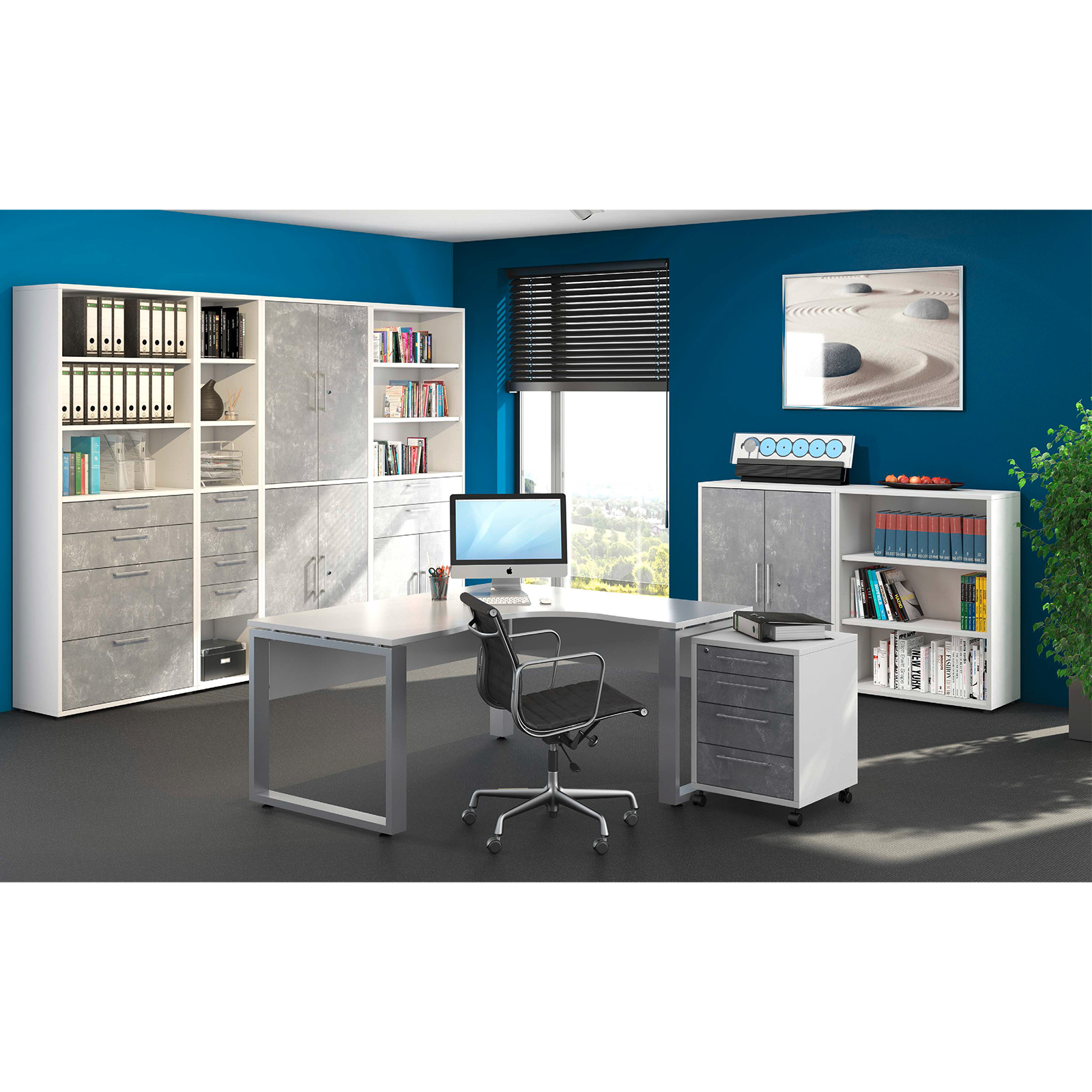 Rollcontainer - weiß - Betonoptik - 48 cm breit
