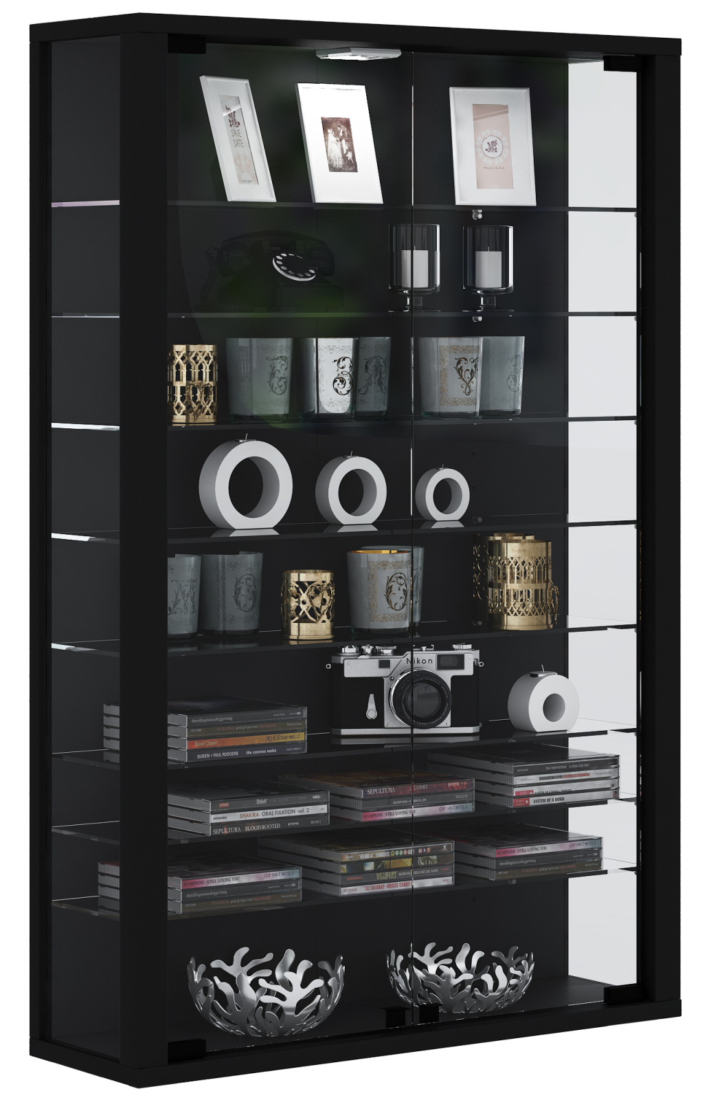 Hängevitrine VITROSA MINI - schwarz - mit LED-Beleuchtung