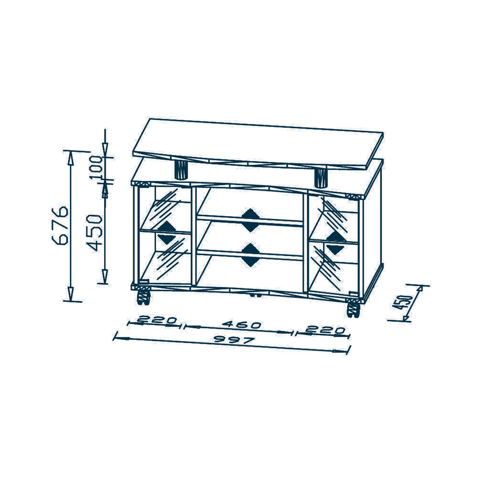 TV-Rack - Buche - Alu - Glastüren