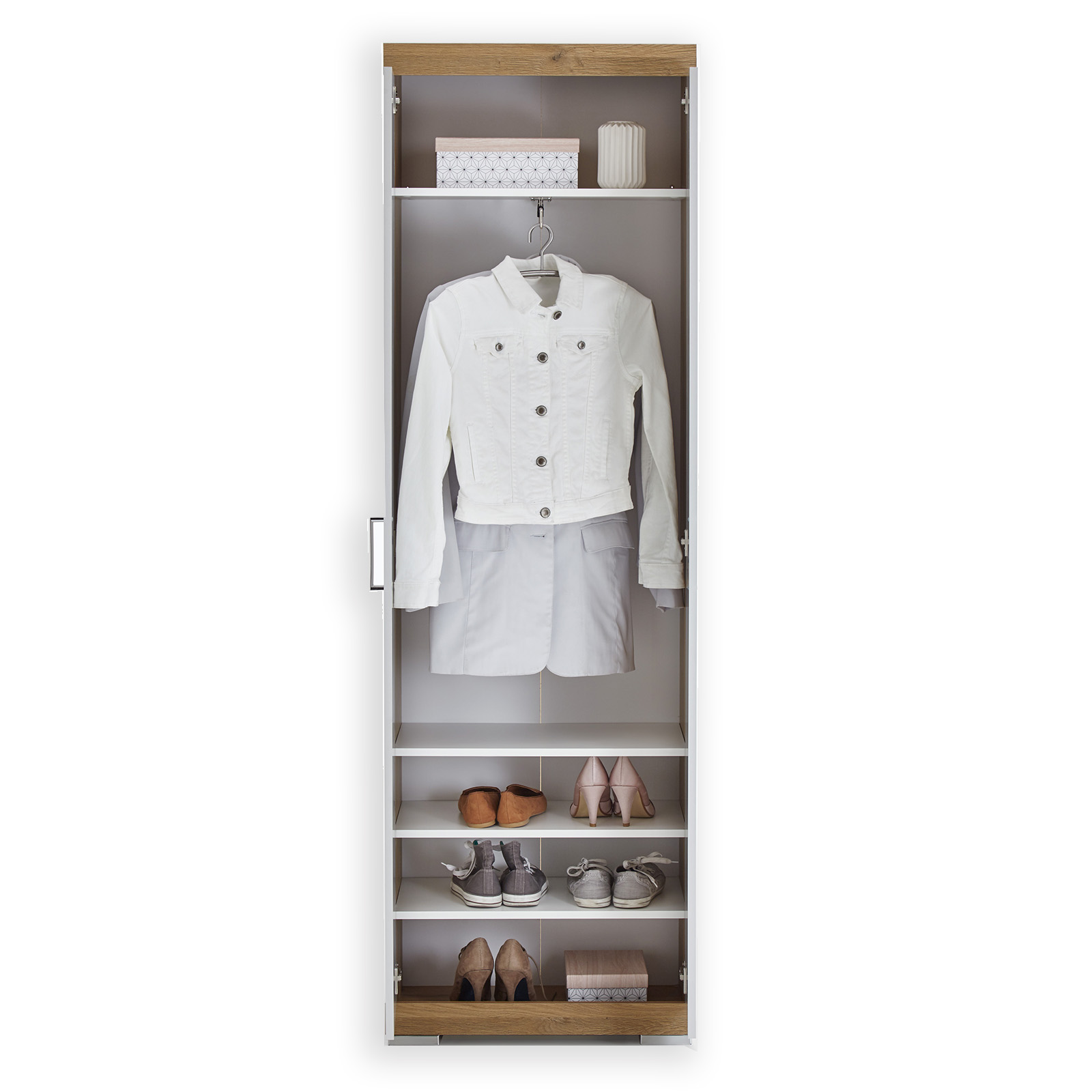 Garderobenhochschrank - Alteiche-weiß - 60 cm breit