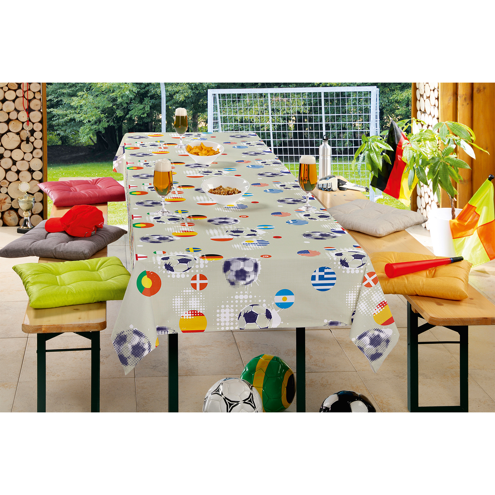 Tischdecke - silbergrau - Fußball - 140 cm breit