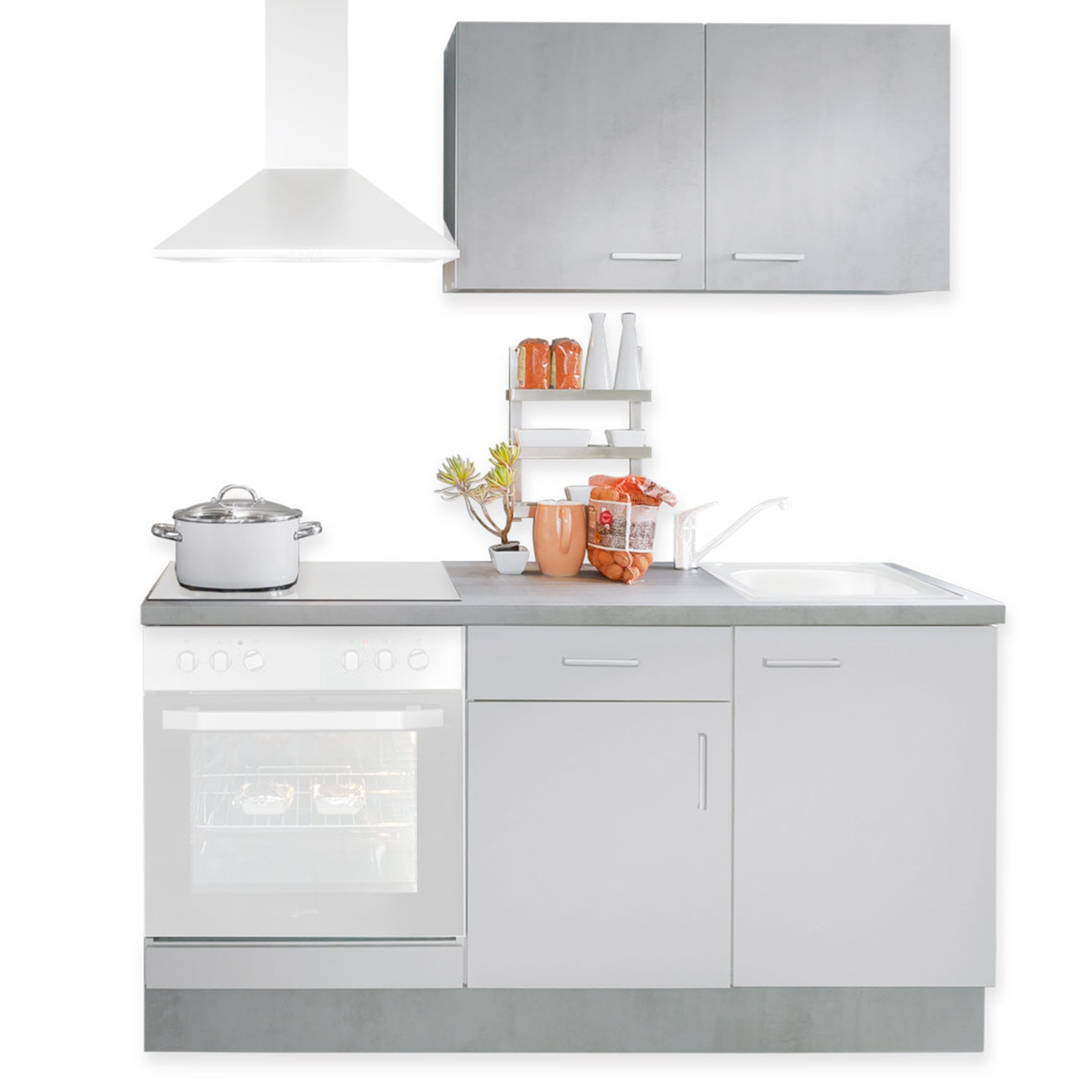 Mini-Küche - weiß - Beton-Optik - 160 cm