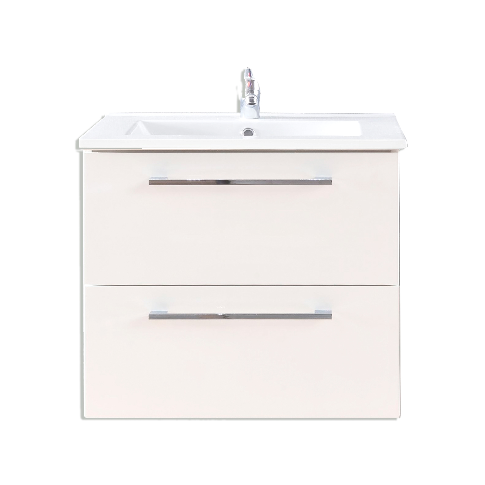 Waschbeckenunterschrank - weiß Hochglanz - inklusive Keramikbecken - 61 cm breit