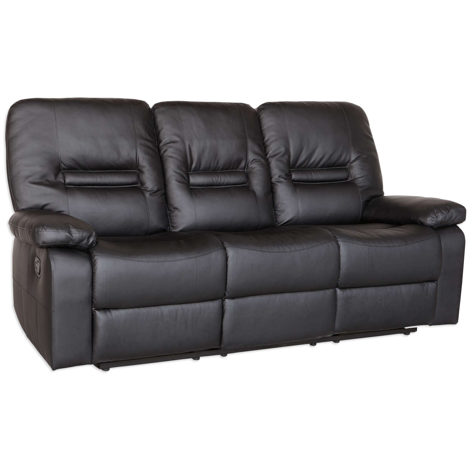 3er-Sitzer - schwarz - Kunstleder - manuelle Relaxfunktion