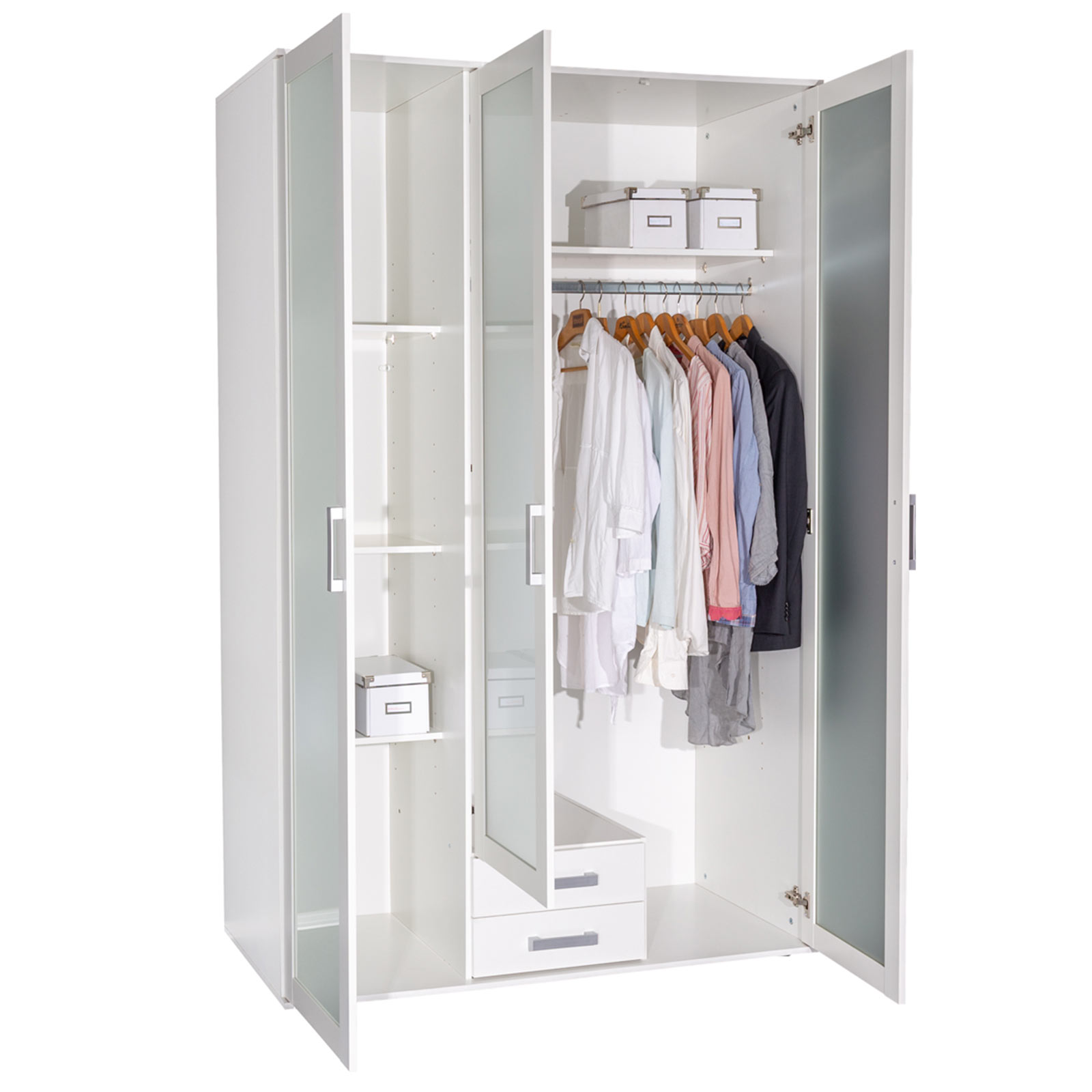 Drehtürenschrank - weiß - Milchglas - 136 cm