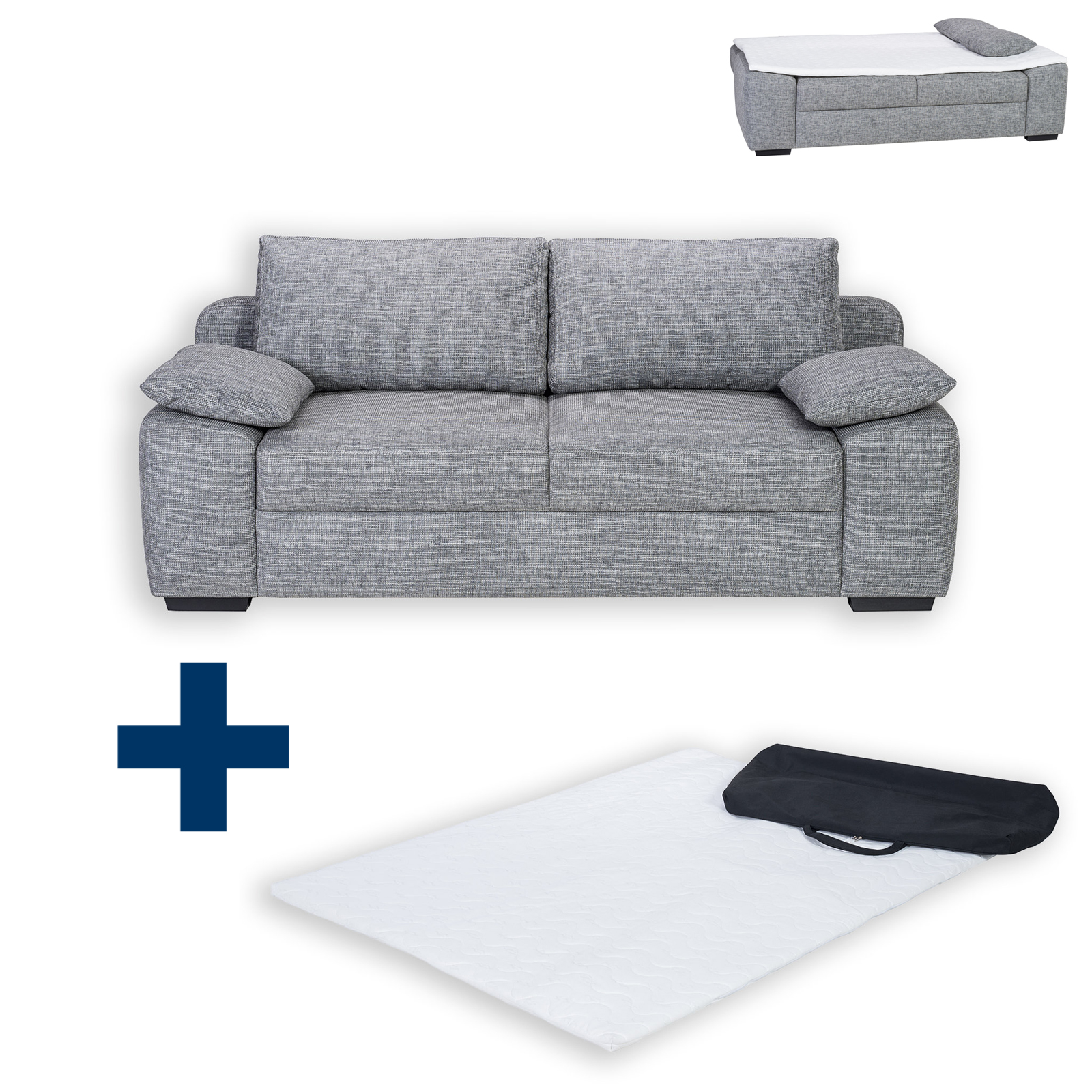 Set - Schlafsofa - grau - mit Kaltschaum-Topper