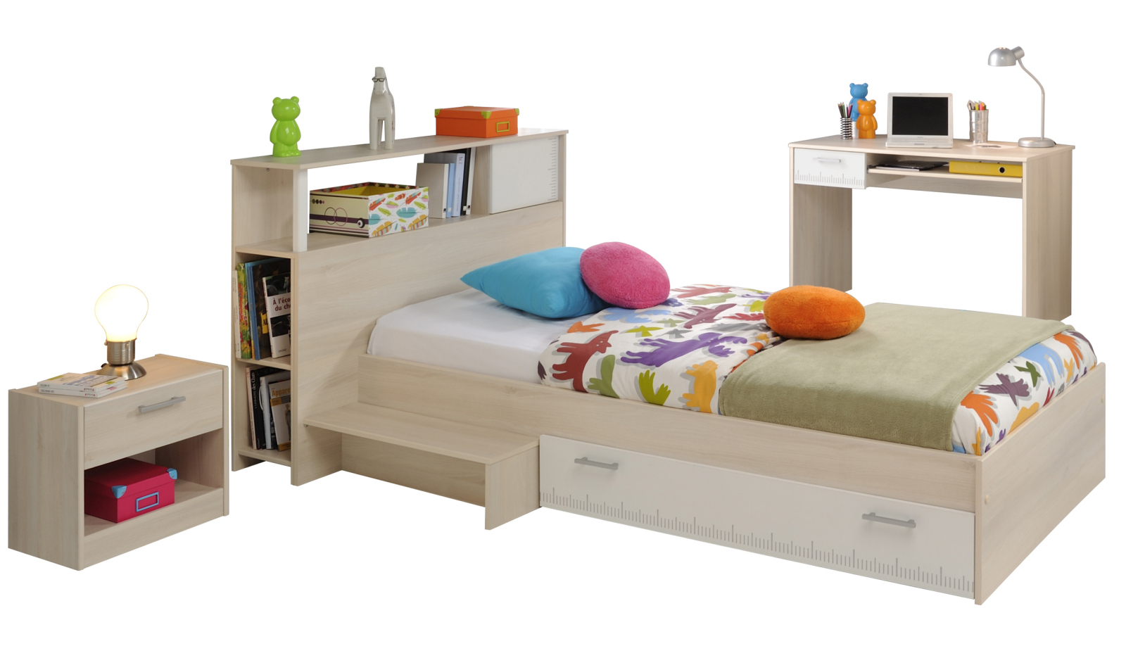 4-teiliges Jugendzimmer CHARLY 11 - Akazie-weiß - mit Schreibtisch