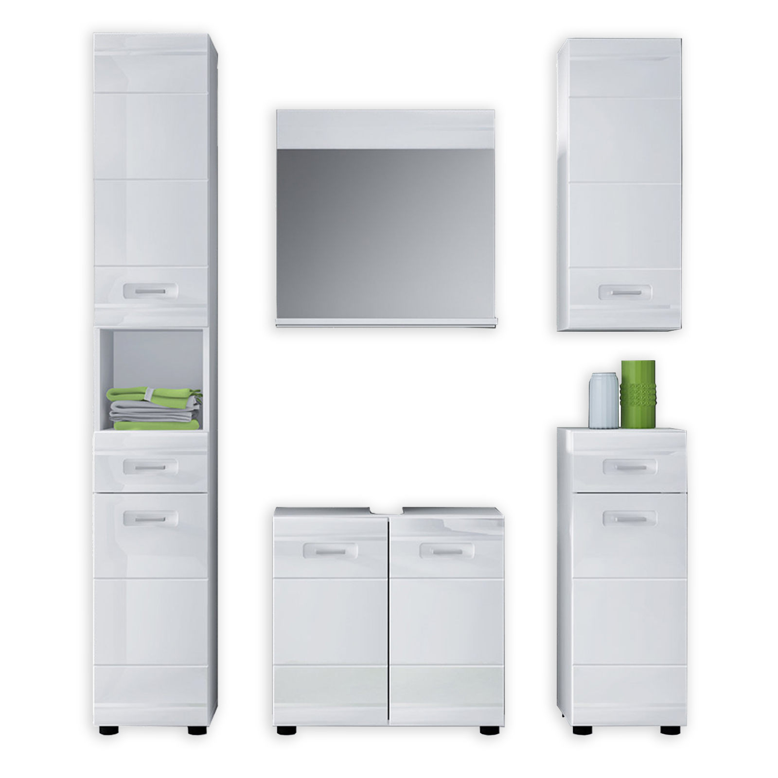 5 Teiliges Badmobel Set Weiss Hochglanz Online Bei Roller Kaufen