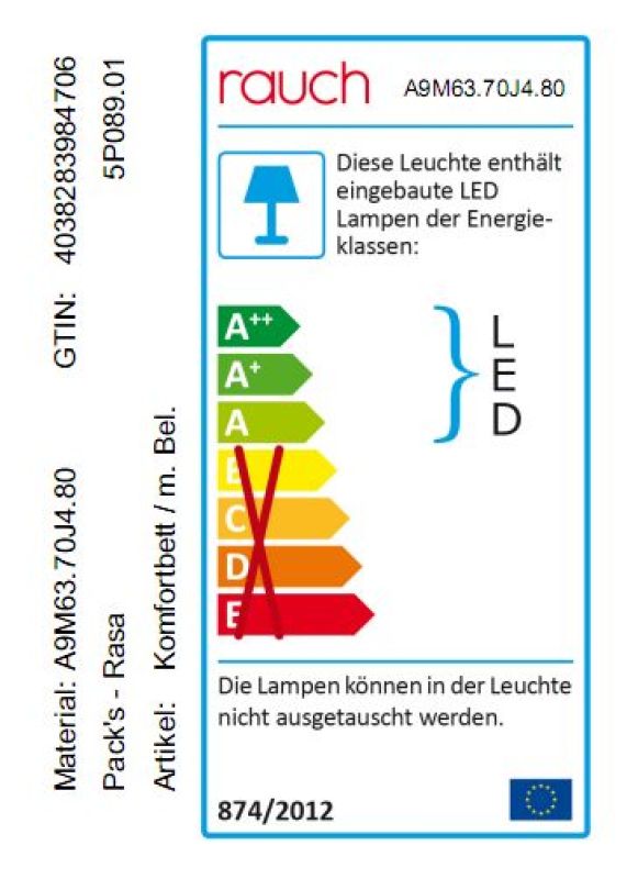 Bett - Alpinweiß - LED-Beleuchtung - 180x200 cm