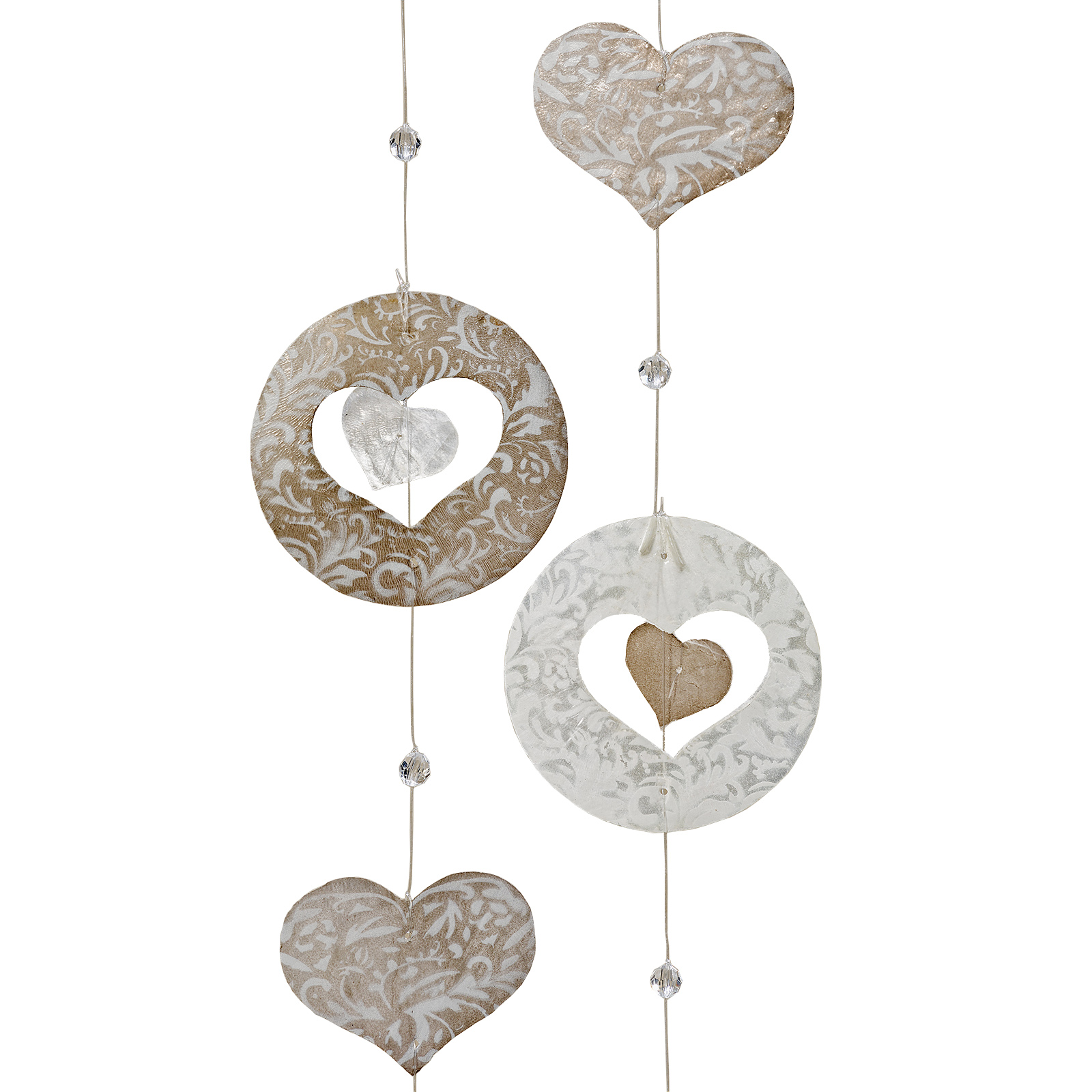 Capiz-Girlande - beige - Herzen - 180 cm