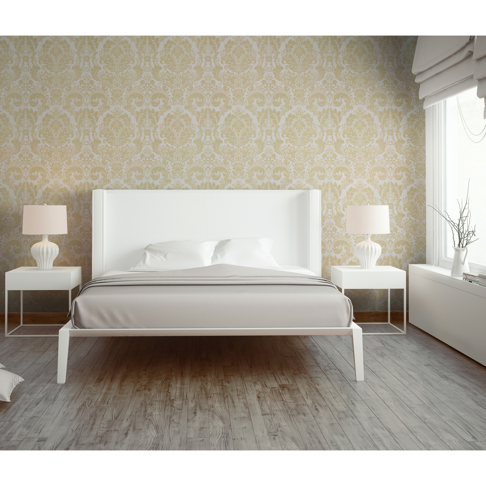 Vinyltapete KINGSTON - beige-weiß metallic - 10 Meter