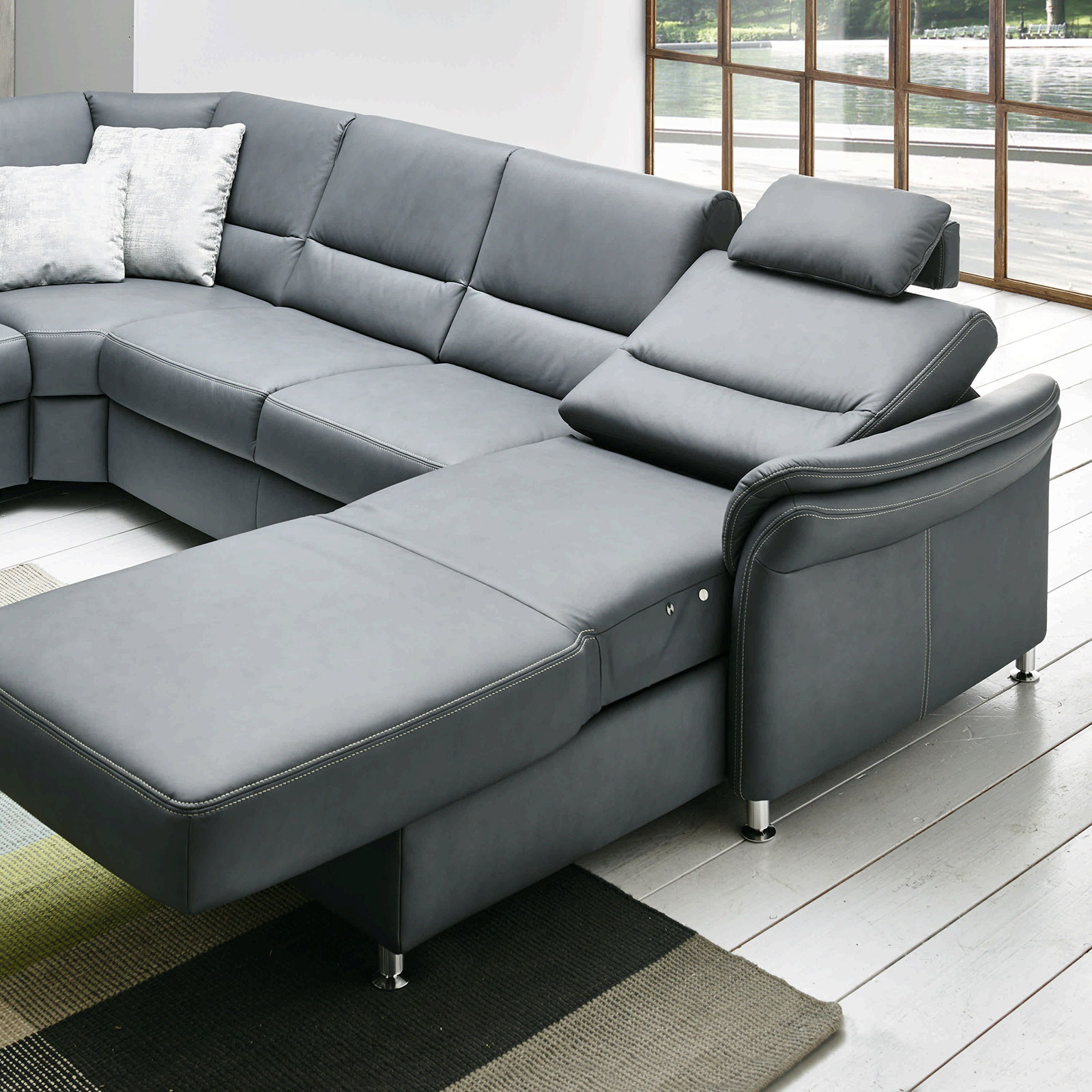 polsterpower Wohnlandschaft grau Leder mit Funktionen Canapé