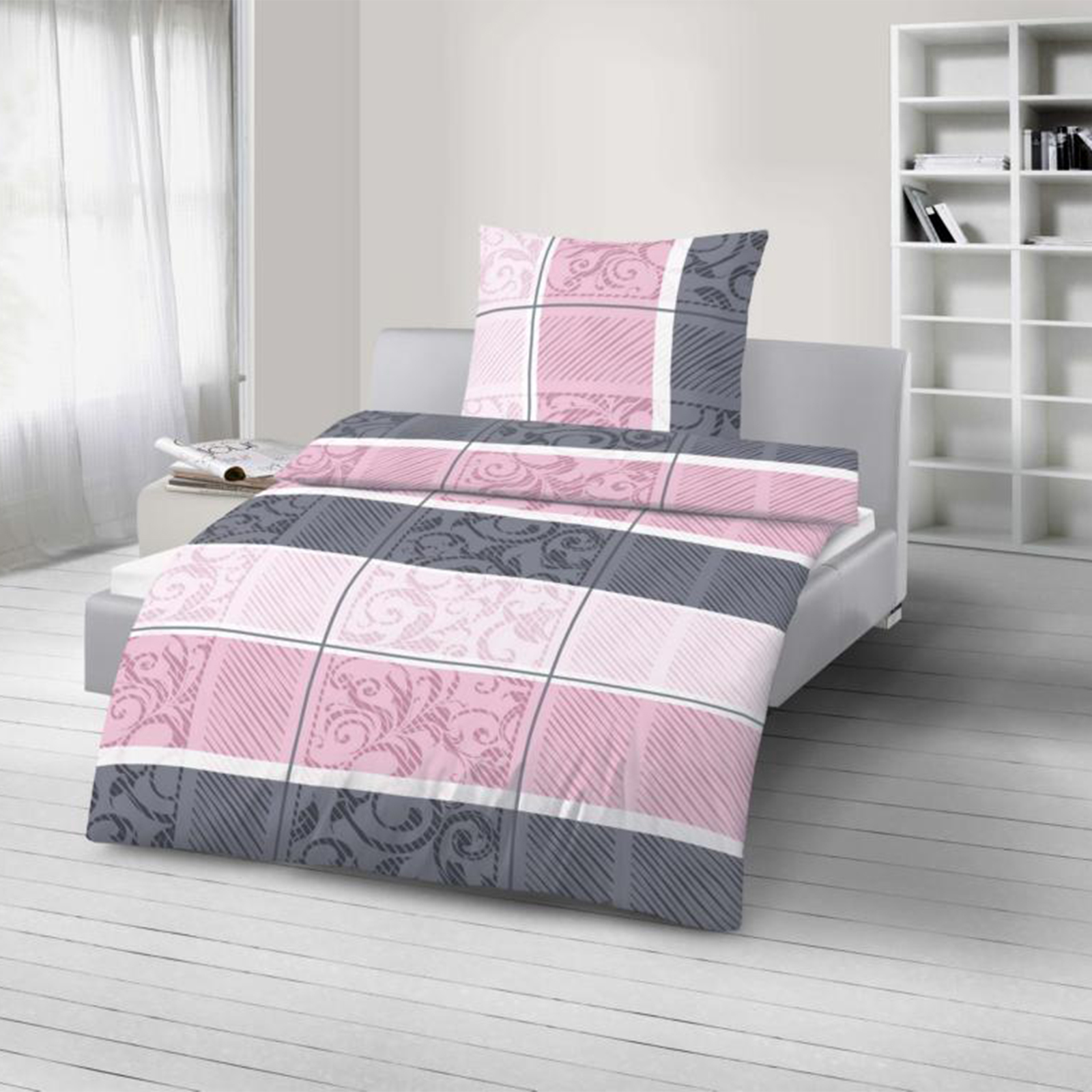 Biber-Bettwäsche - rosa-quarz - Karo - 135x200 cm