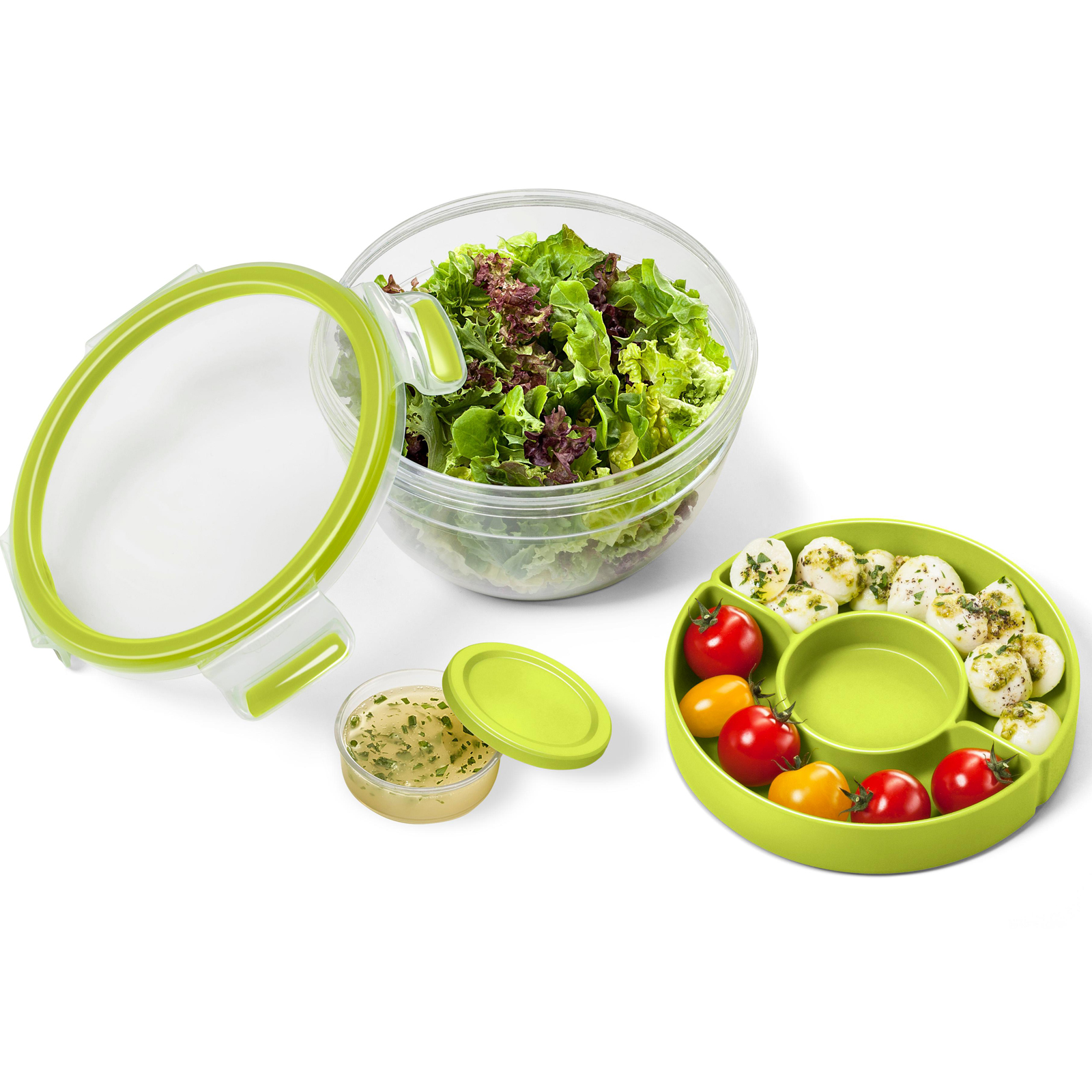 Salatbox - transparent-hellgrün - 2 Einsätze