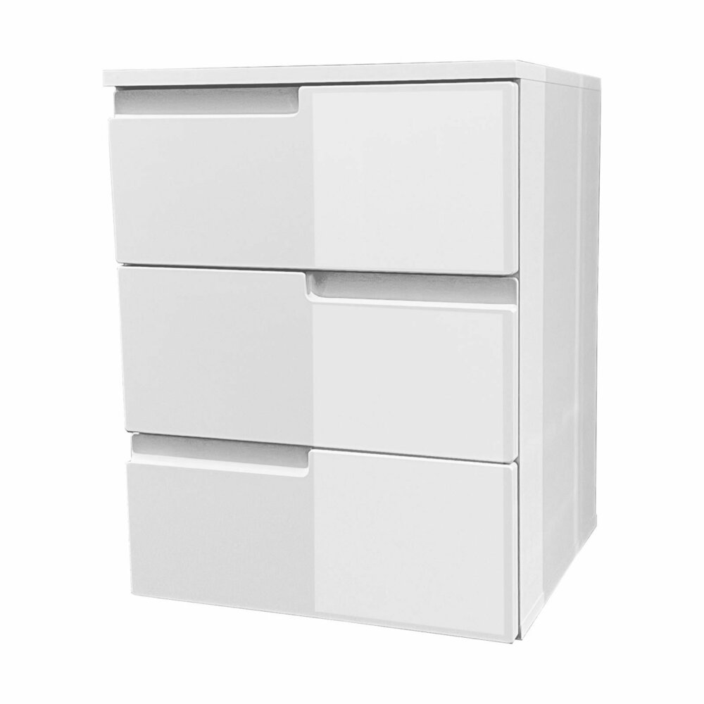 Vicco Nachttisch Marseille – Weiß Hochglanz, 46.2 X 60 Cm, Mit 3 Schubfächern