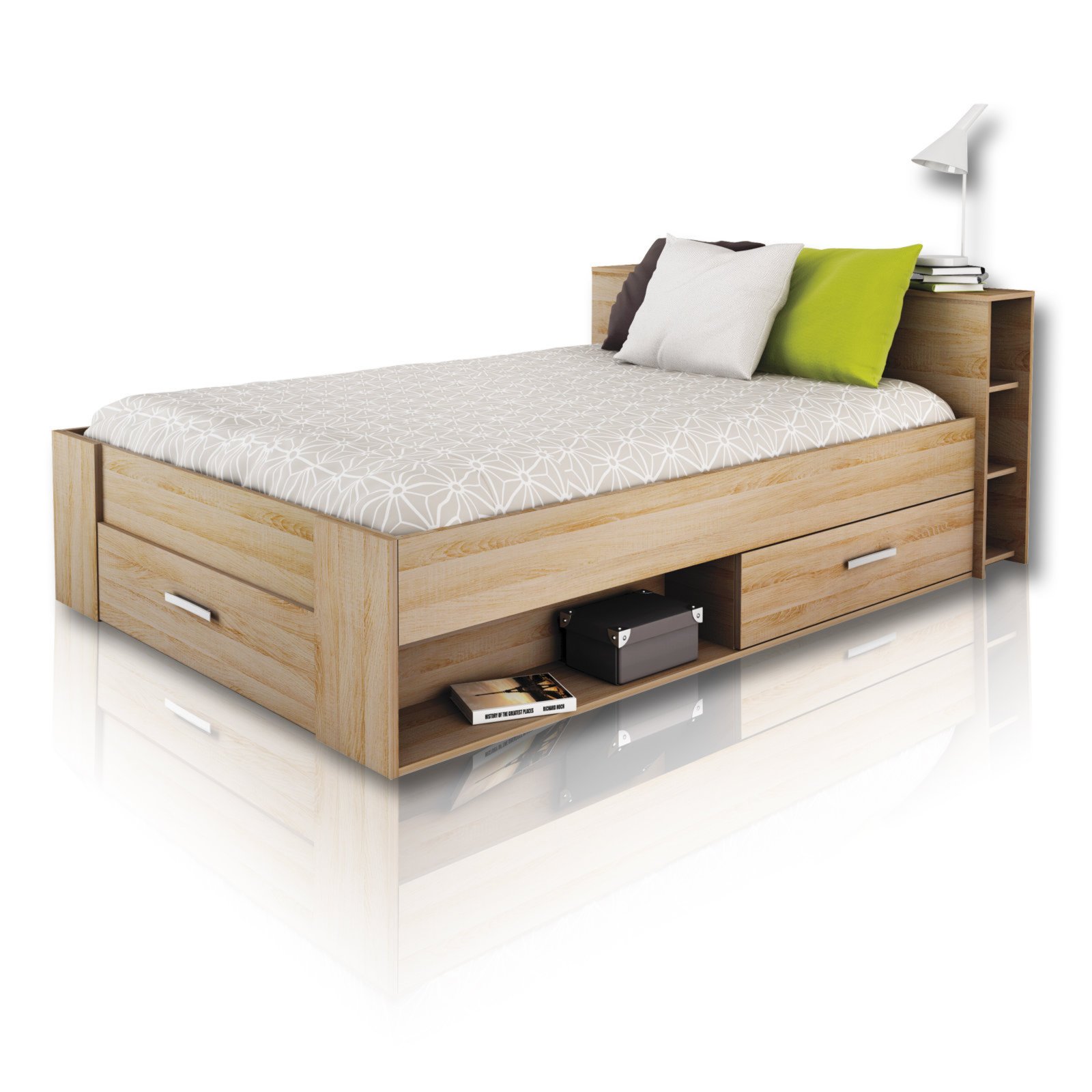 Jugendbett funktionsbett pocket eiche sonoma 140x200 cm ... Kinderbett stauraum bauen