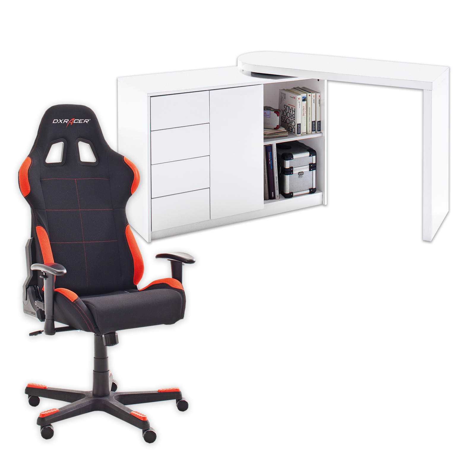 Set - Gamer-Drehstuhl + Schreibtisch - schwenkbar
