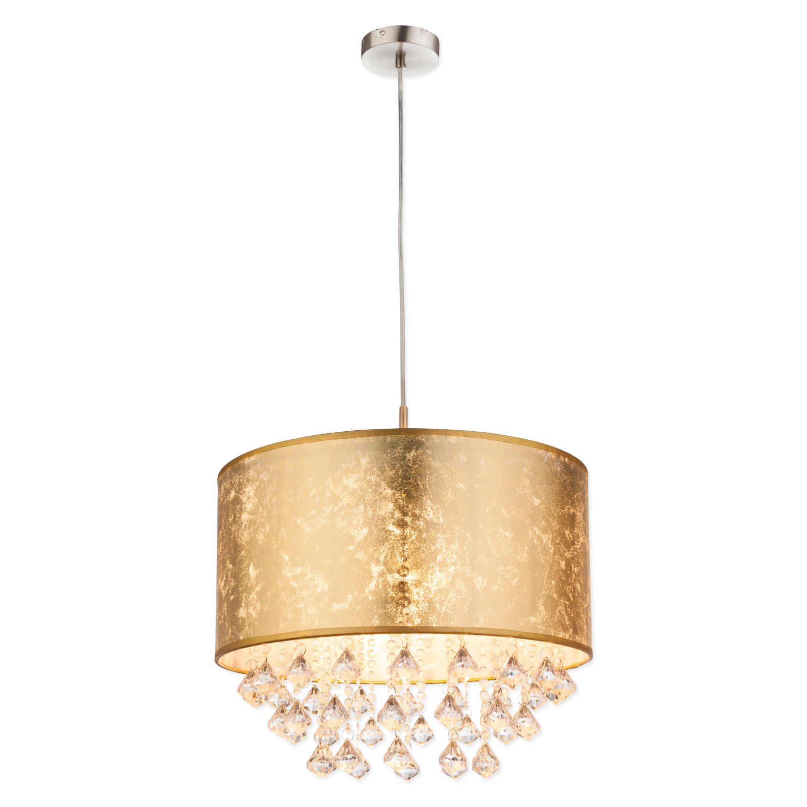Pendelleuchte - gold-metallic - Stoffschirm - 140 cm hoch