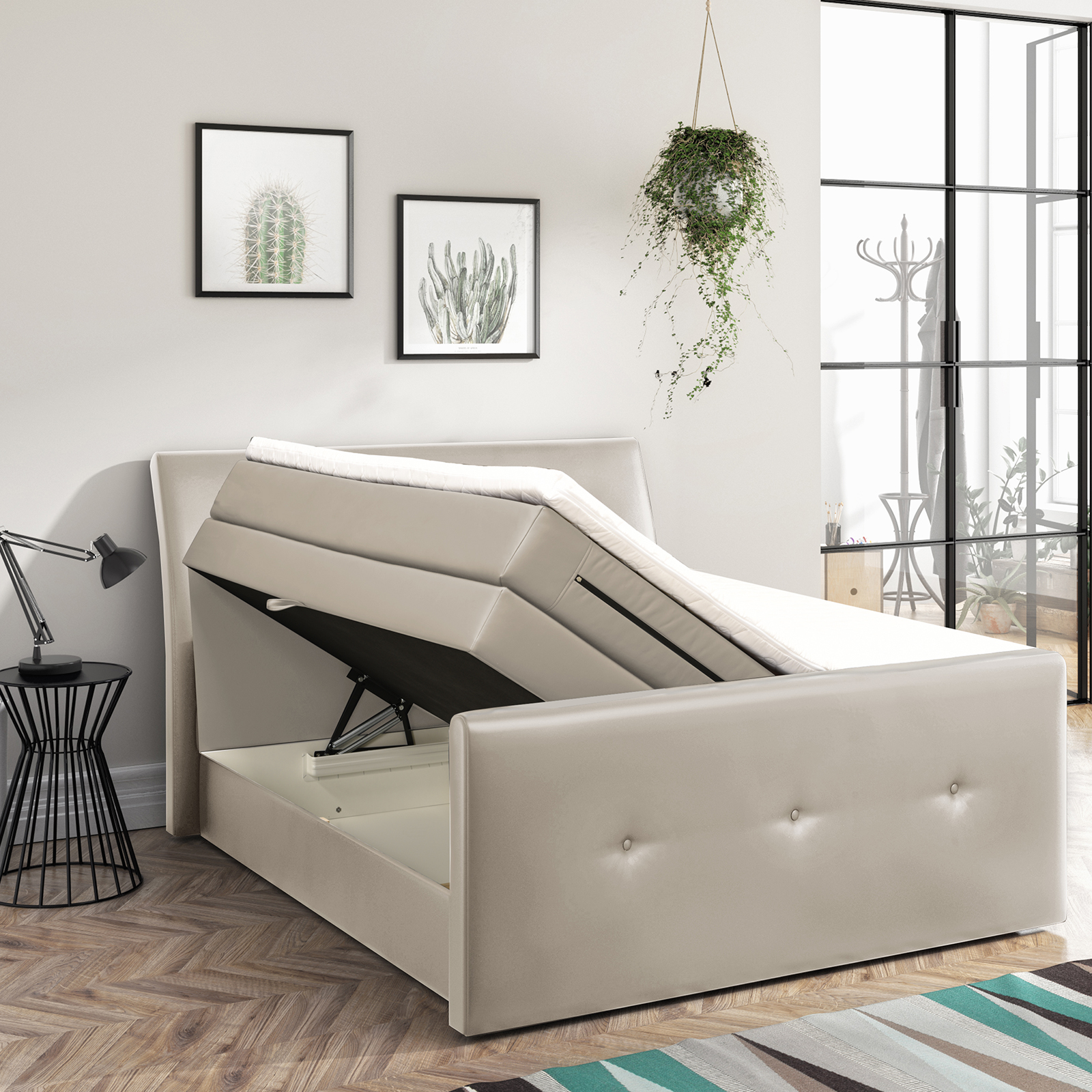 Boxspringbett - cremeweiß - H2 - 180x200 cm