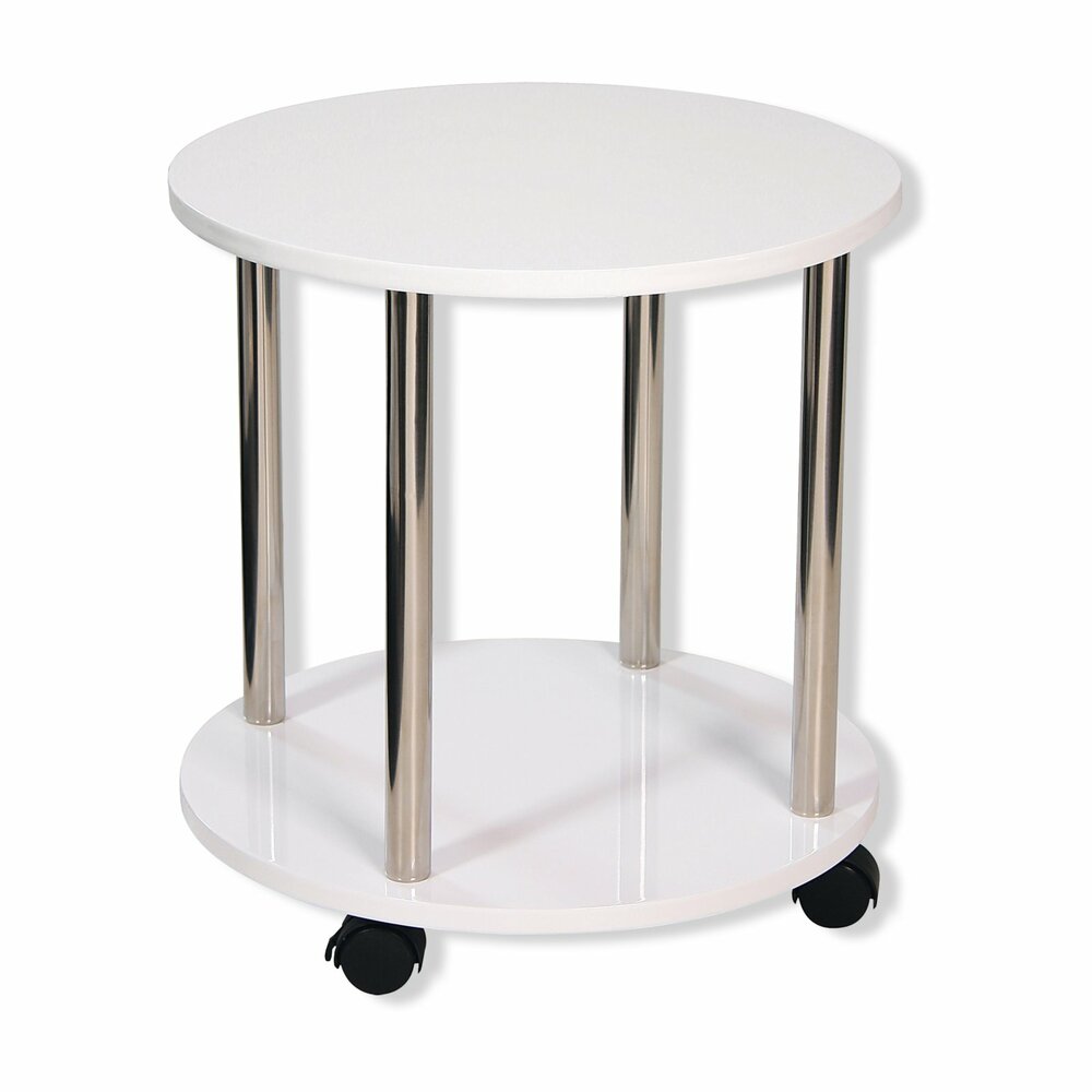 ROLLER Beistelltisch weiß, rund, mit Rollen Wohnzimmertisch Nachttisch