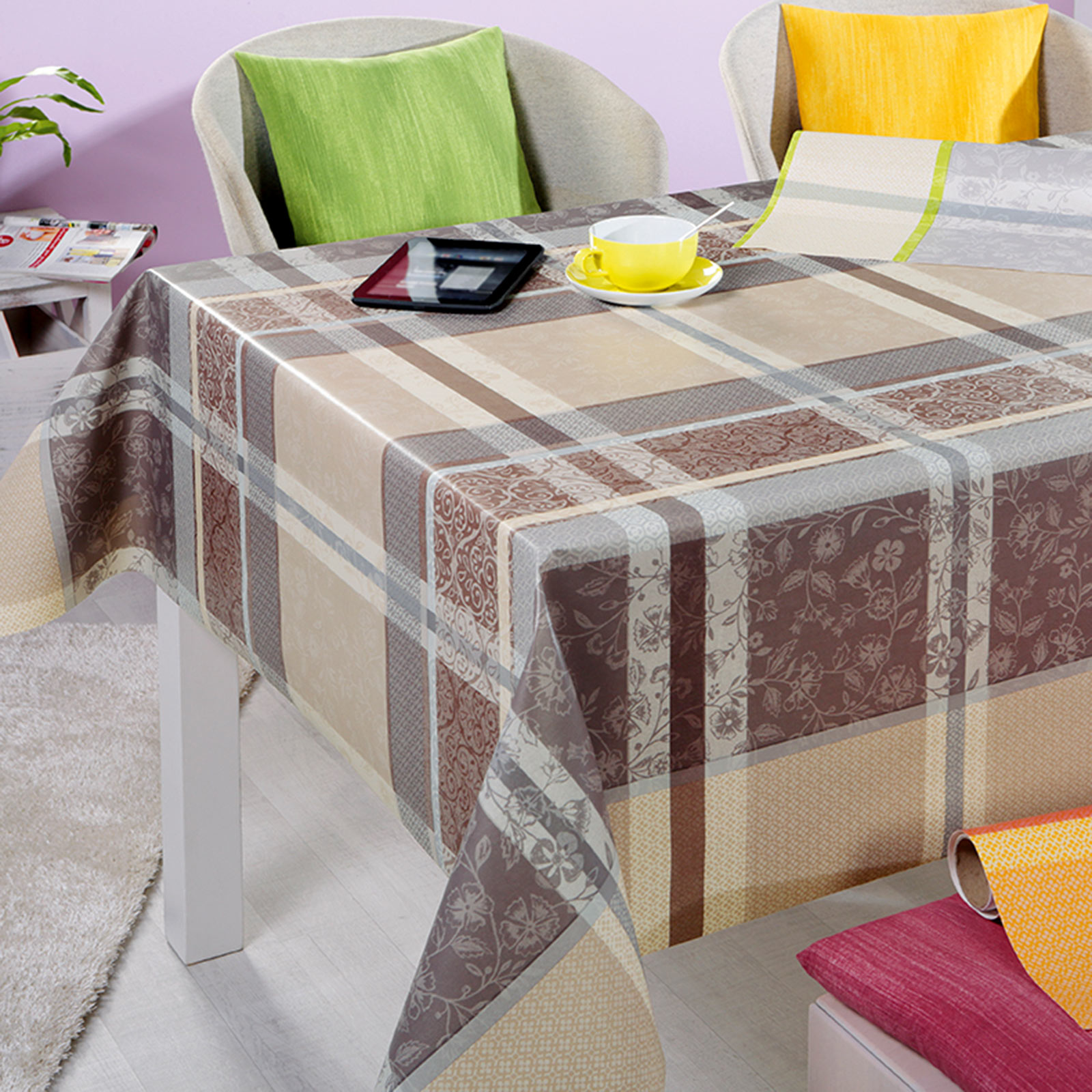 Tischdecke - beige-braun - Karo - 140 cm breit