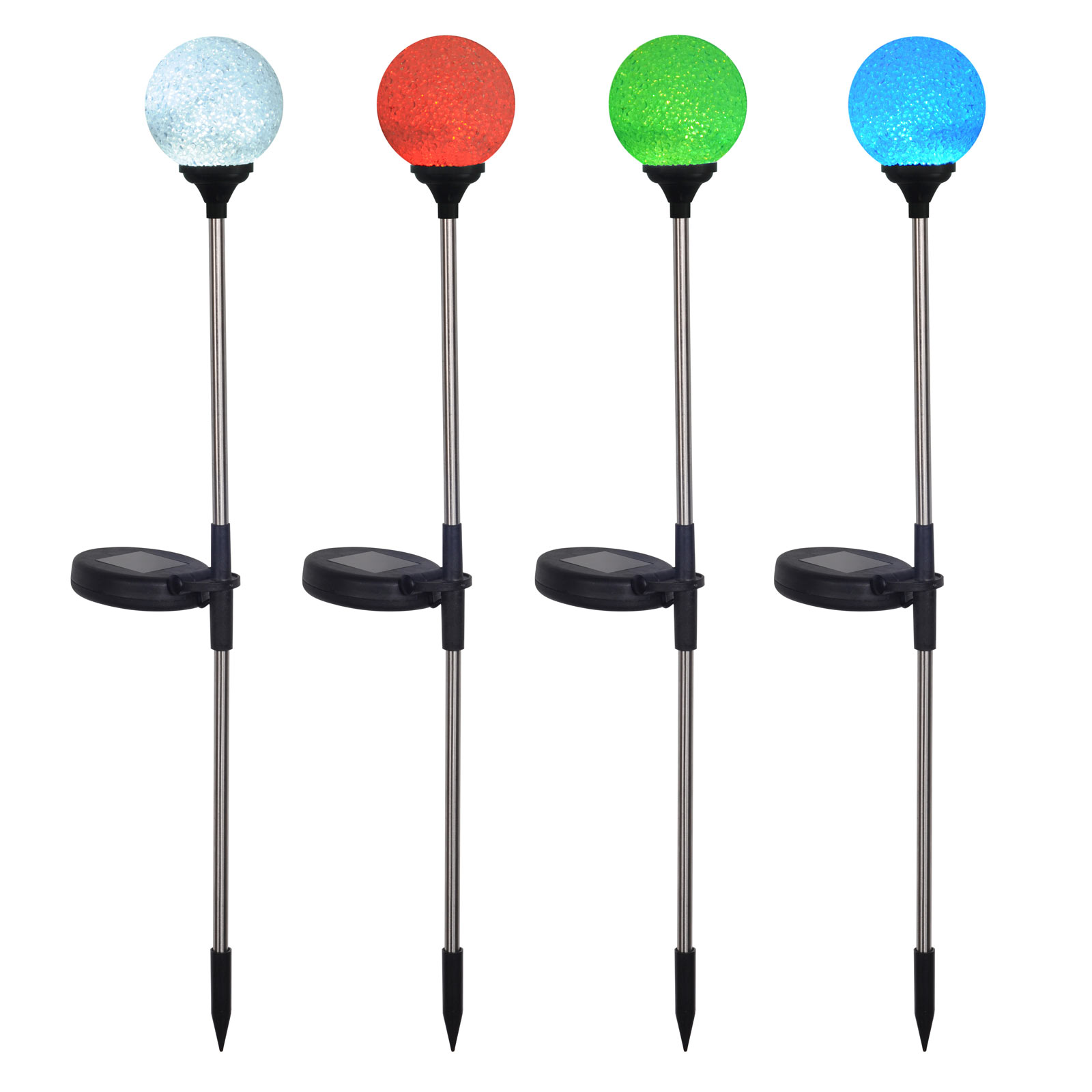 LED-RGB-Solar-Erdspieß - silber-schwarz - Glitzereffekt