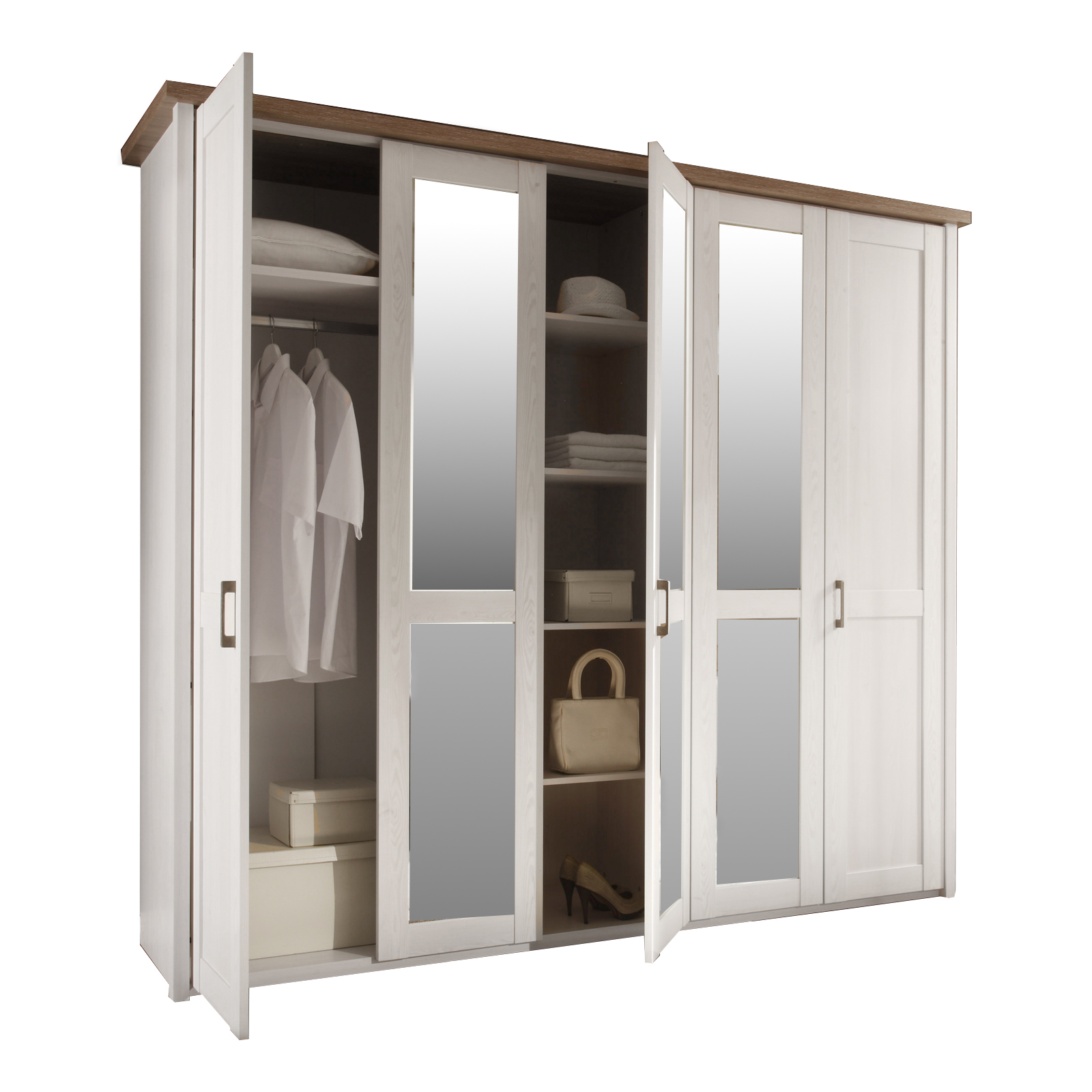 4-teiliges Schlafzimmer-Set - Pinie-weiß - Trüffel