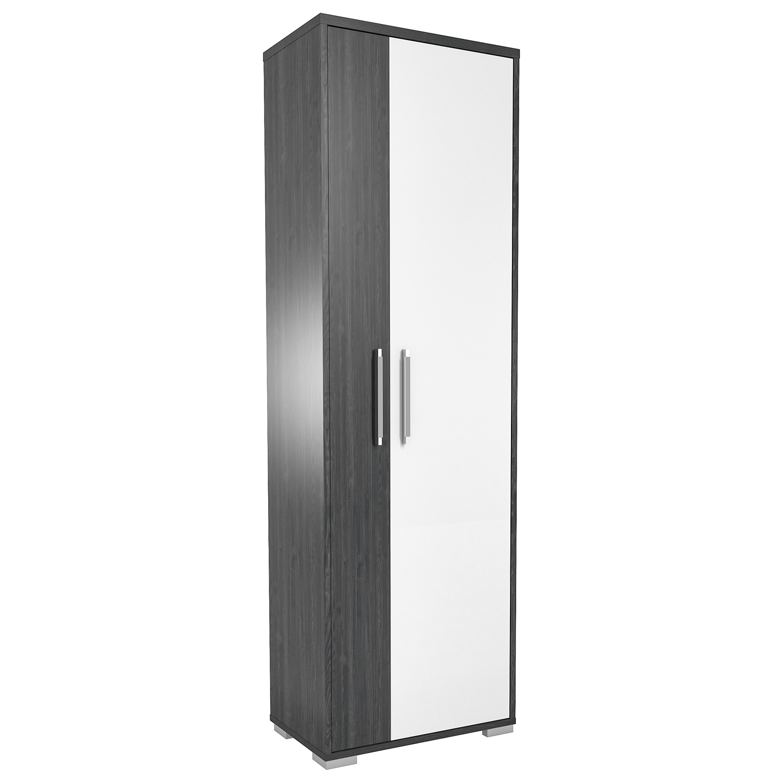 Garderobenschrank - Ash-Oak - weiß Hochglanz - 60 cm