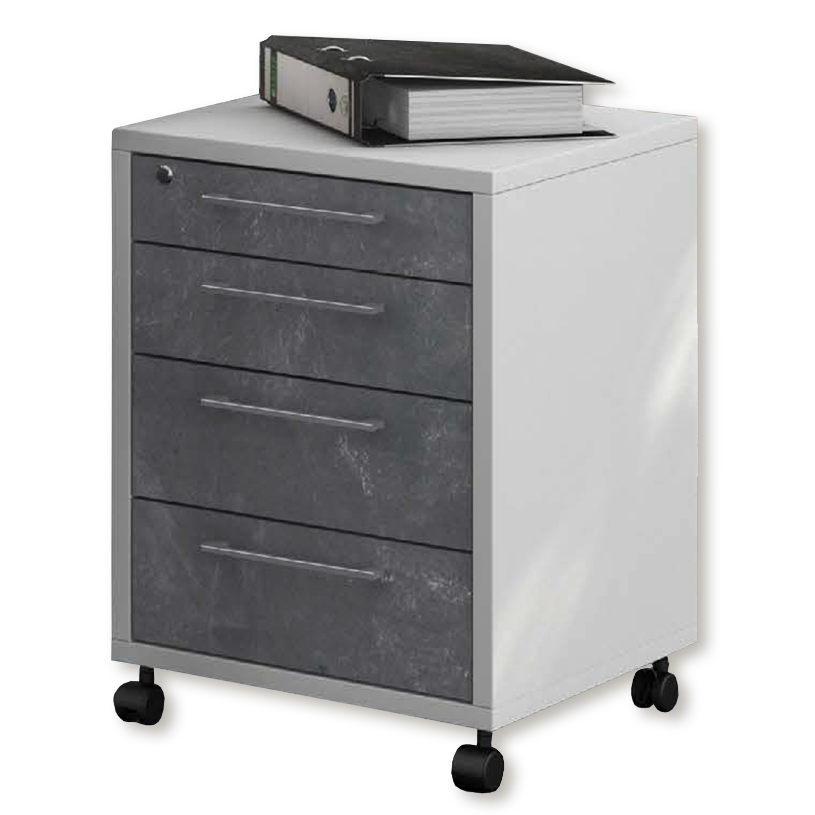 Rollcontainer - weiß - Betonoptik - 48 cm breit