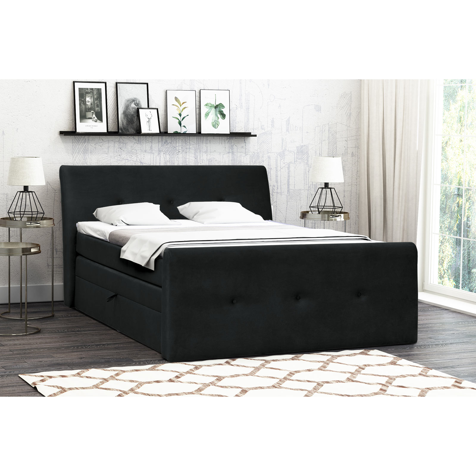 Boxspringbett - grau - H2 - Samtoptik - 180x200 cm
