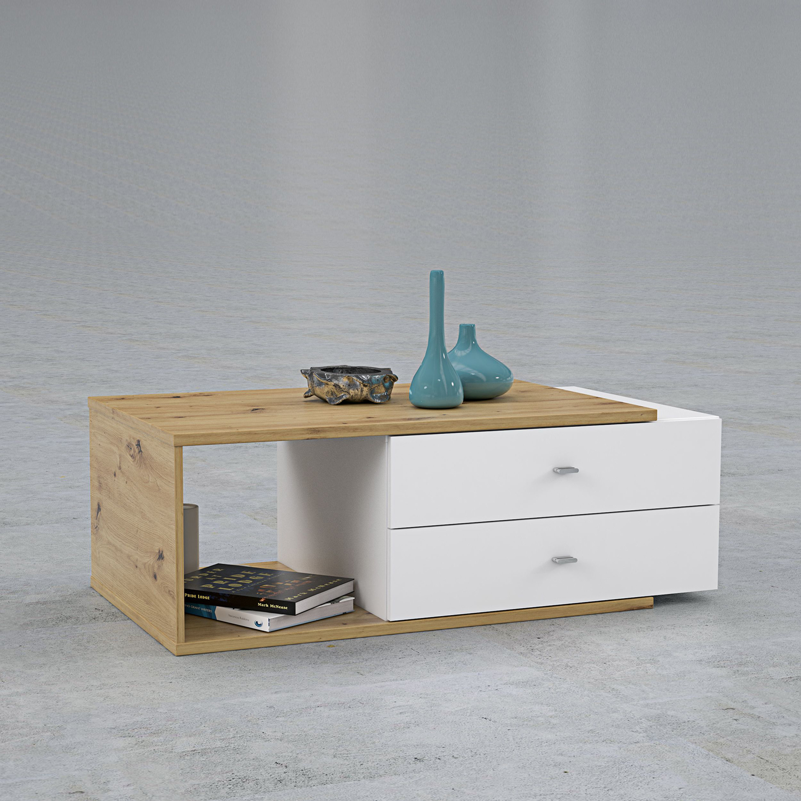 Couchtisch - Artisan Eiche-weiß - 2 Schubkästen
